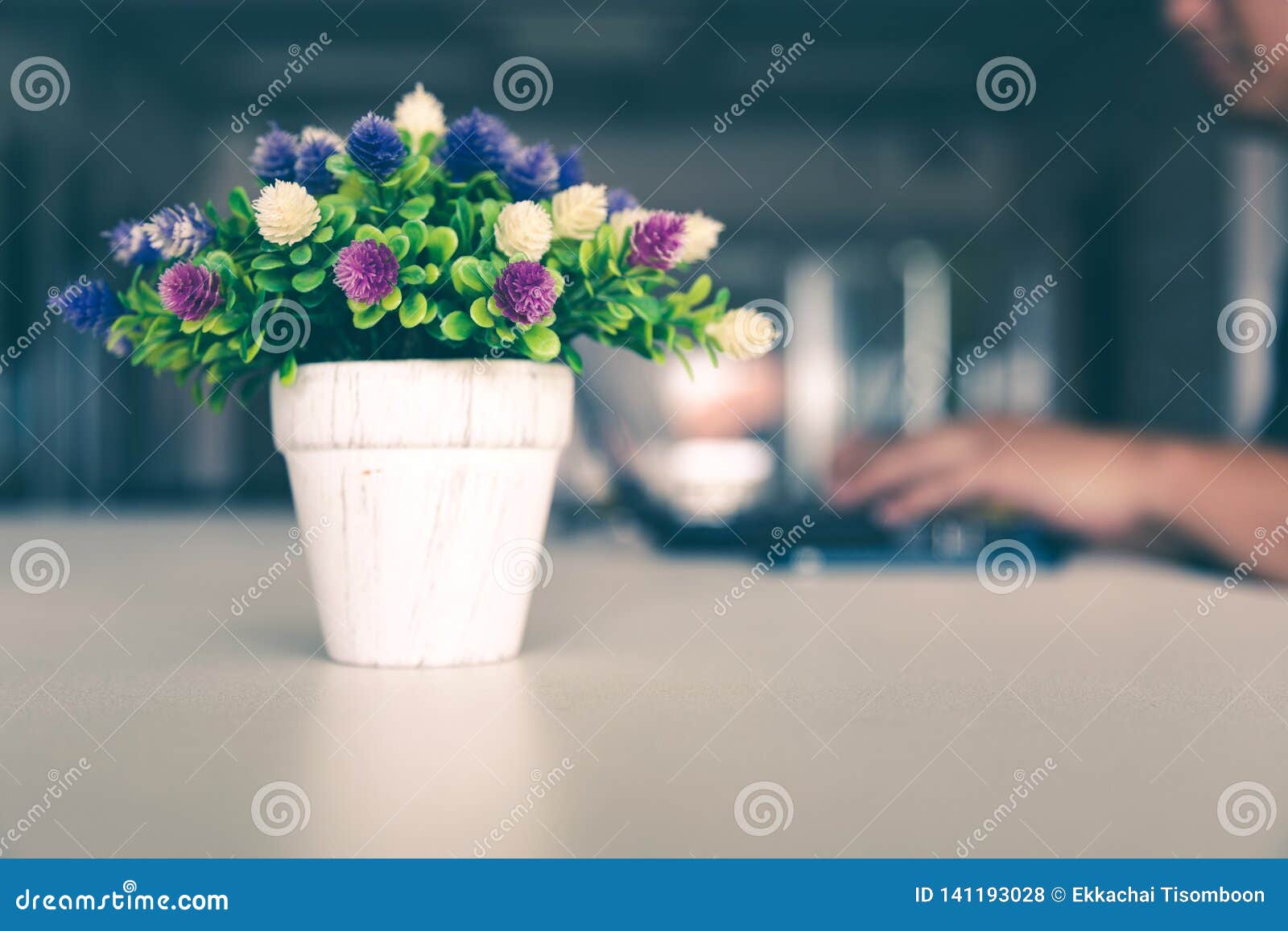 An Artificial Globe Amaranth Flower In Vase On White Table Stock Photo Image Of Life Copy 141193028
