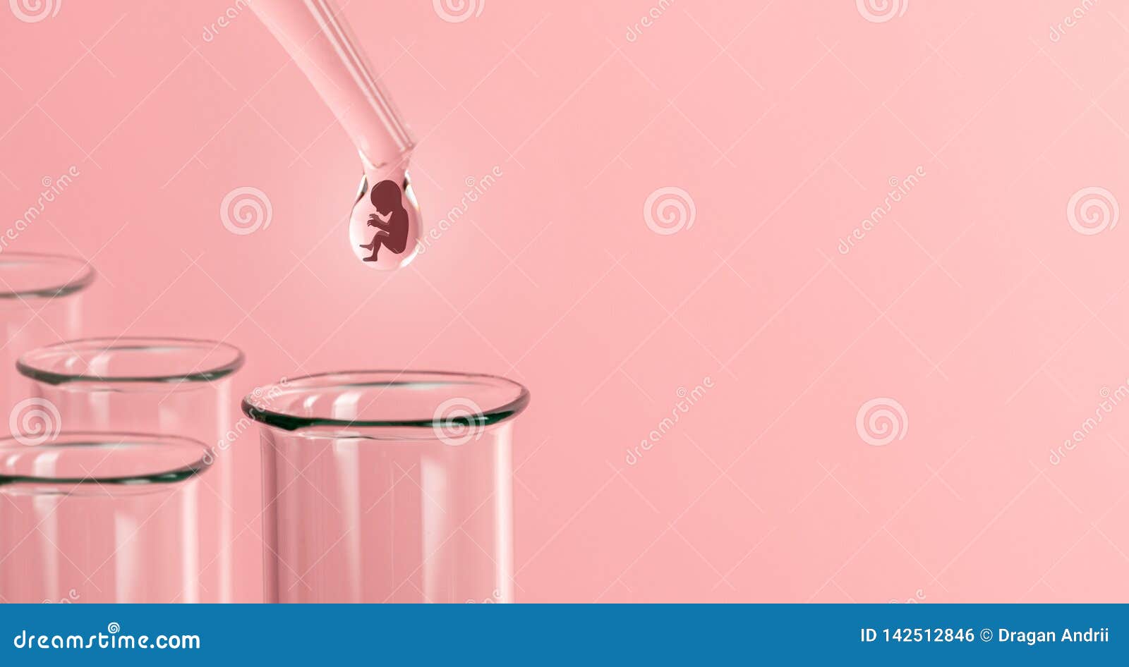 artificial insemination. test tube baby, ivf. on the tip of the pipette drop with silhouette of the embryo of the child, dripping