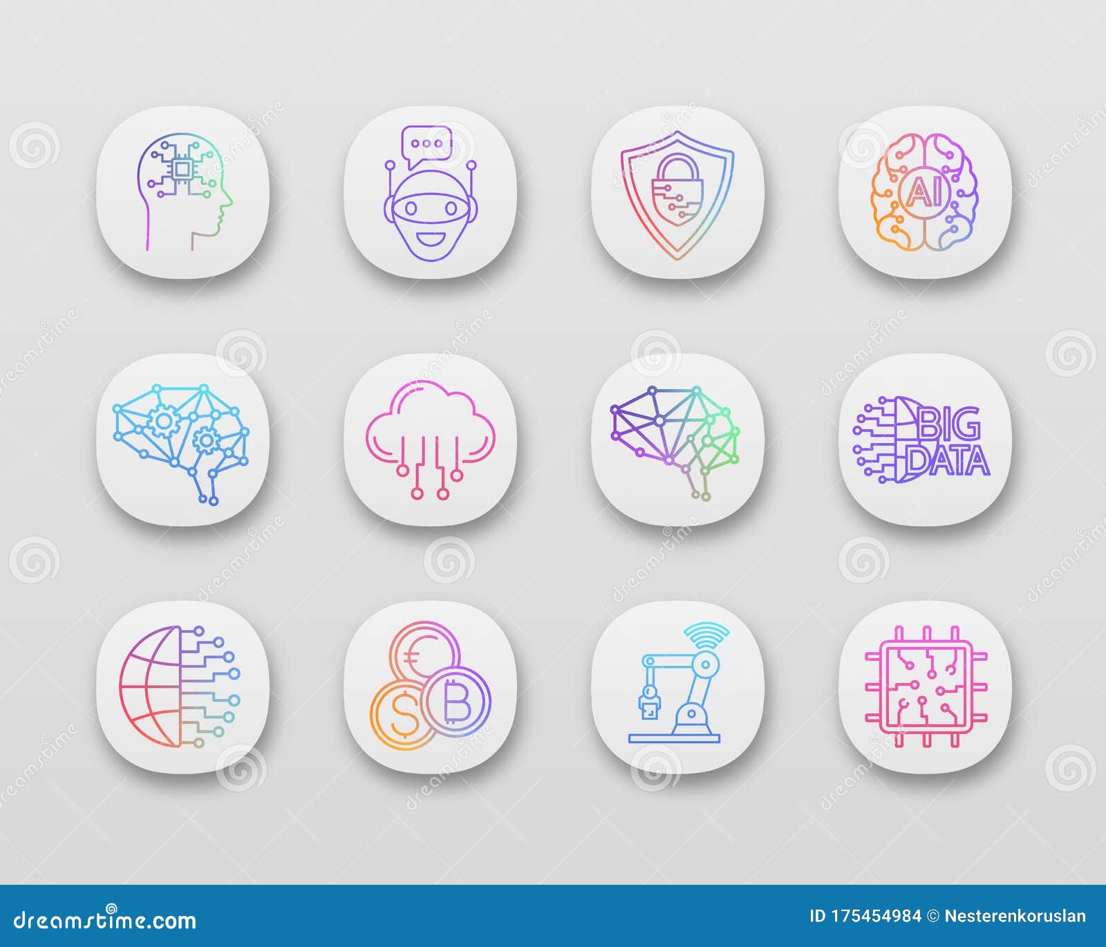 Artificial intelligence app icons set stock vector illustration of