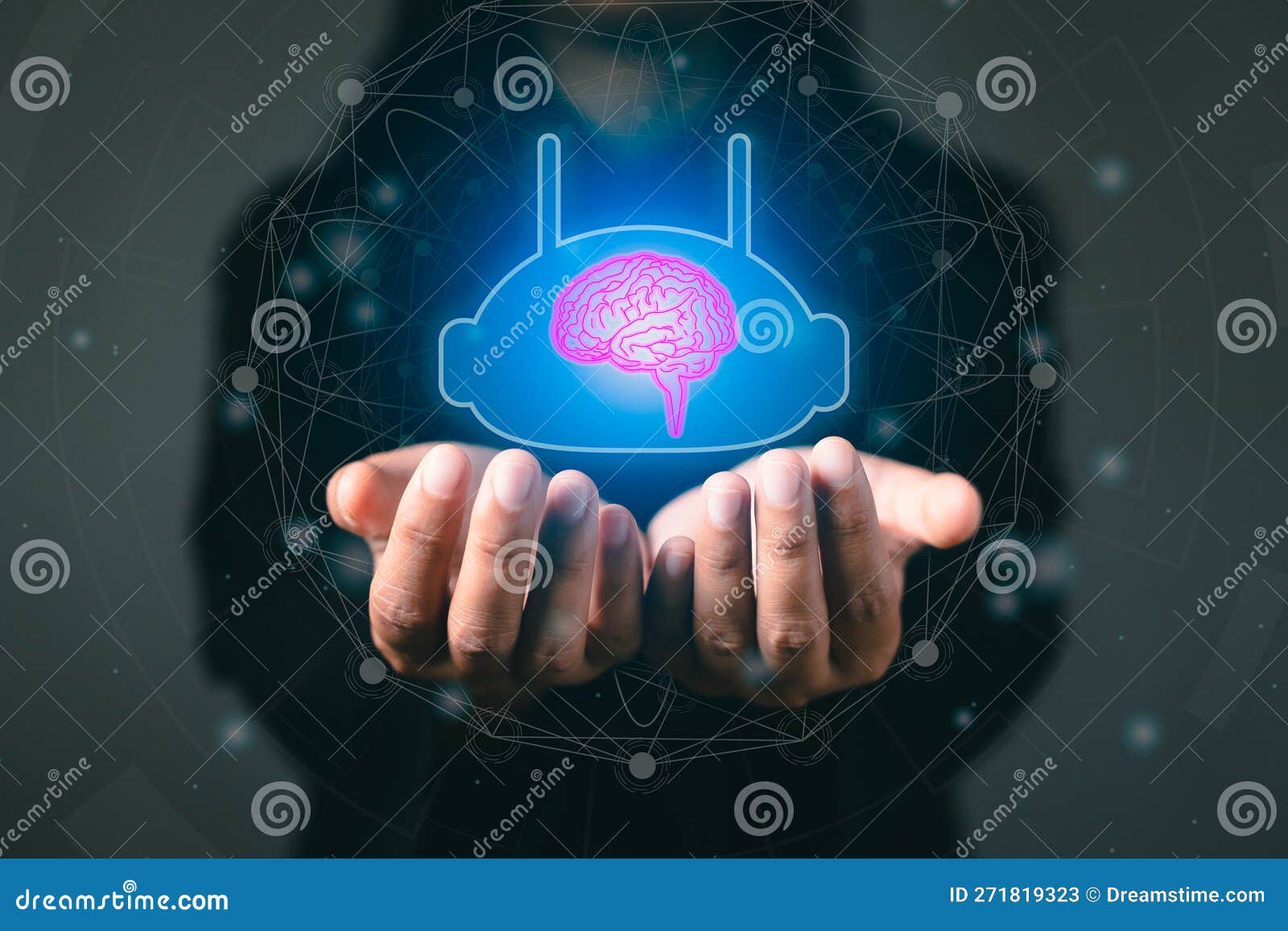 Artificial Intelligence Chatbot with Virtual Bot and Brain Icon on ...