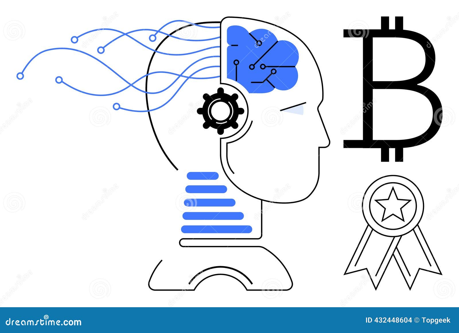Artificial Intelligence and Cryptocurrency Concept with Human Head,  Blockchain Symbol, and Award Icon Stock Vector - Illustration of  artificial, cryptocurrency: 432448604