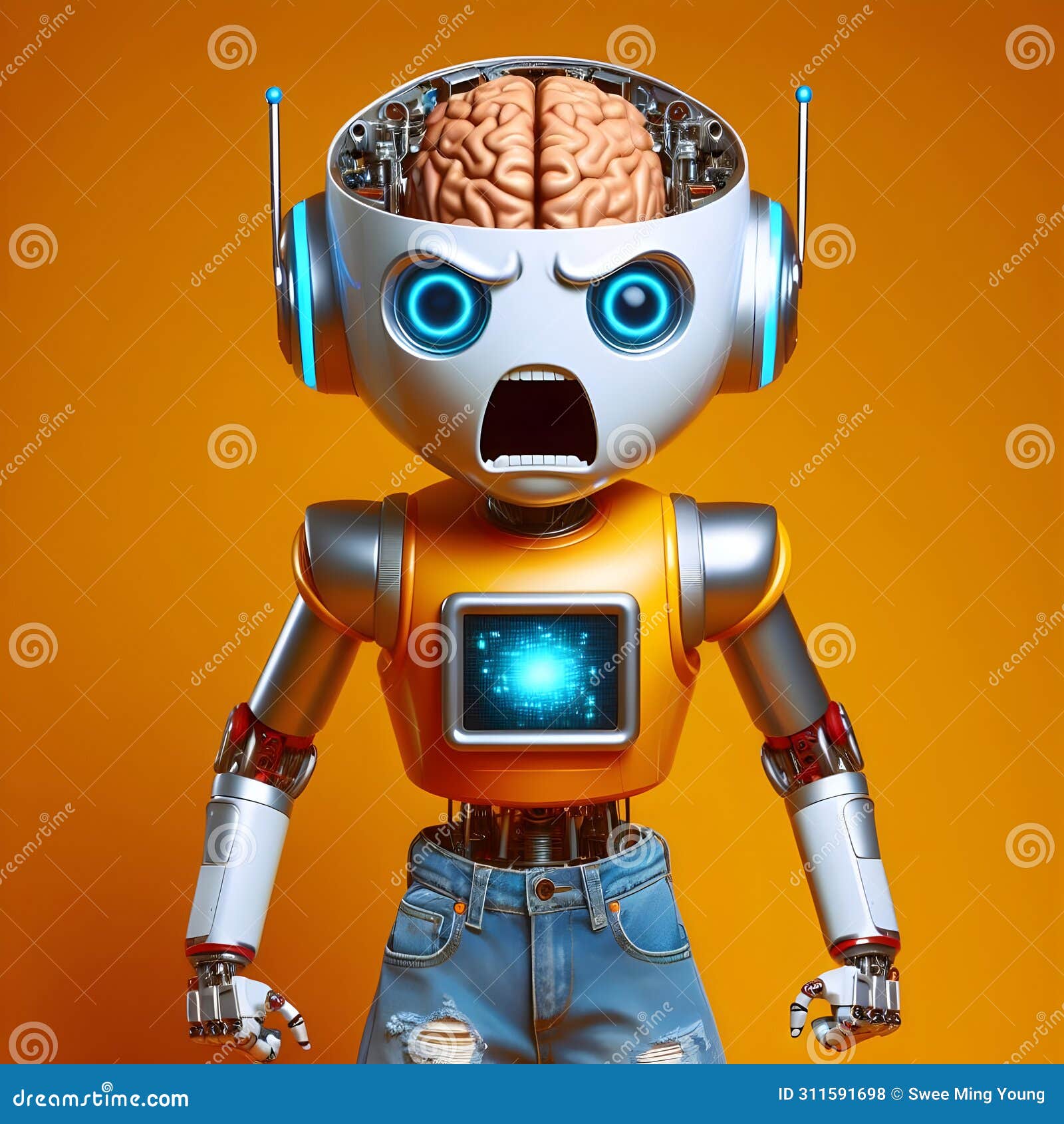 Image of a Surrealistic Gobsmacked AI Robots in Different Facial