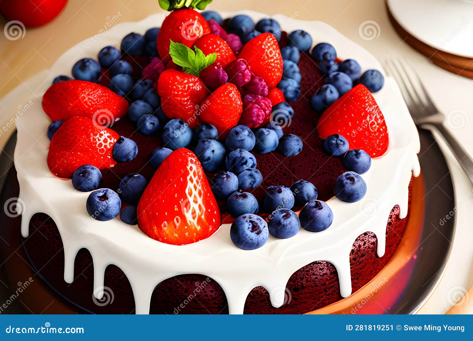 Painterly Image of the Culinary Delicious Cheese Cake with Fruits ...