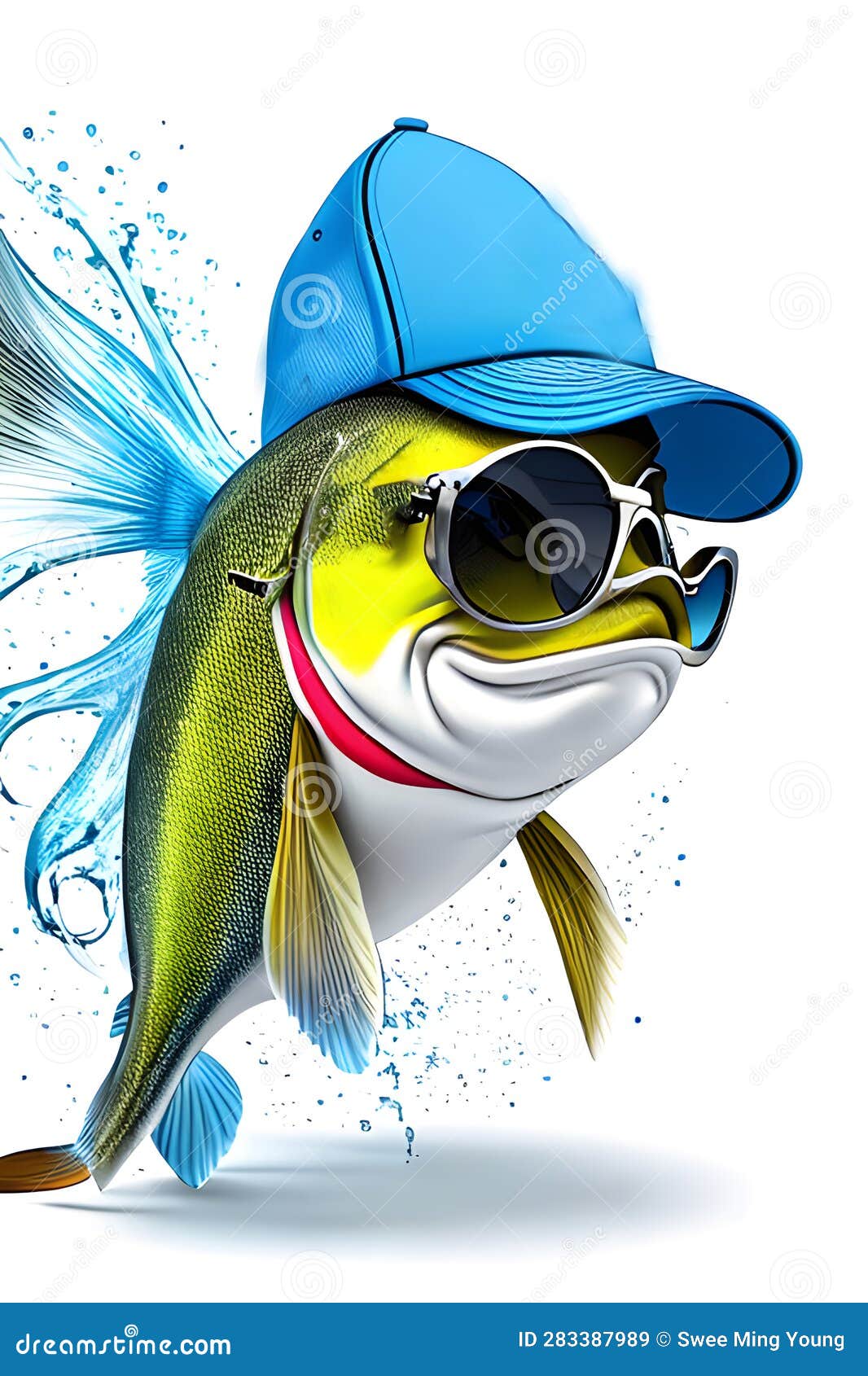 Image of a Colorful Cartoon Bass Fish Wearing Sunglass, Wearing