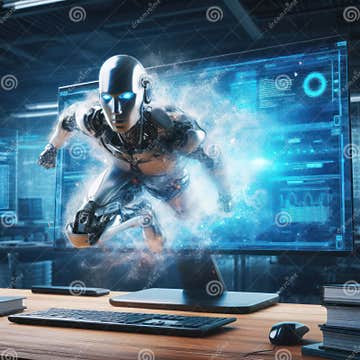 Artificial Intelligence Humanoid Robot Breaking Free Stock Illustration