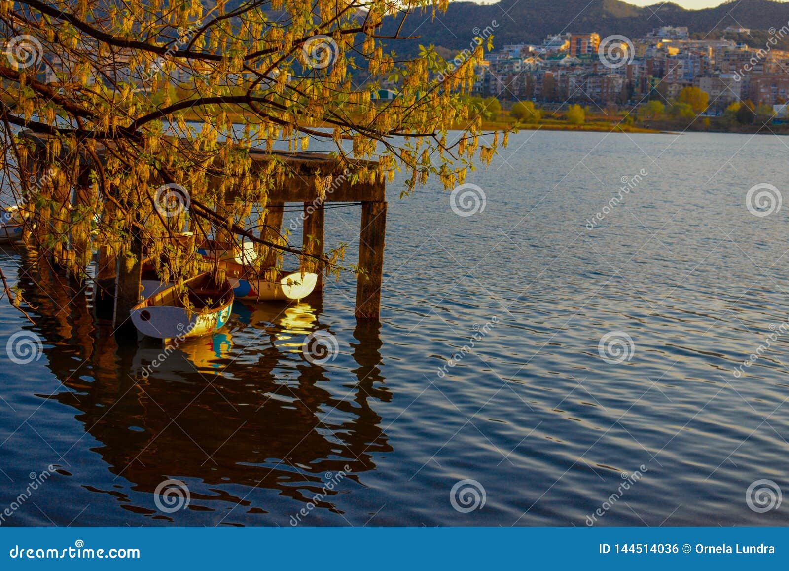 The Artificial Lake of Tirana during the Golden Hour Stock Photo