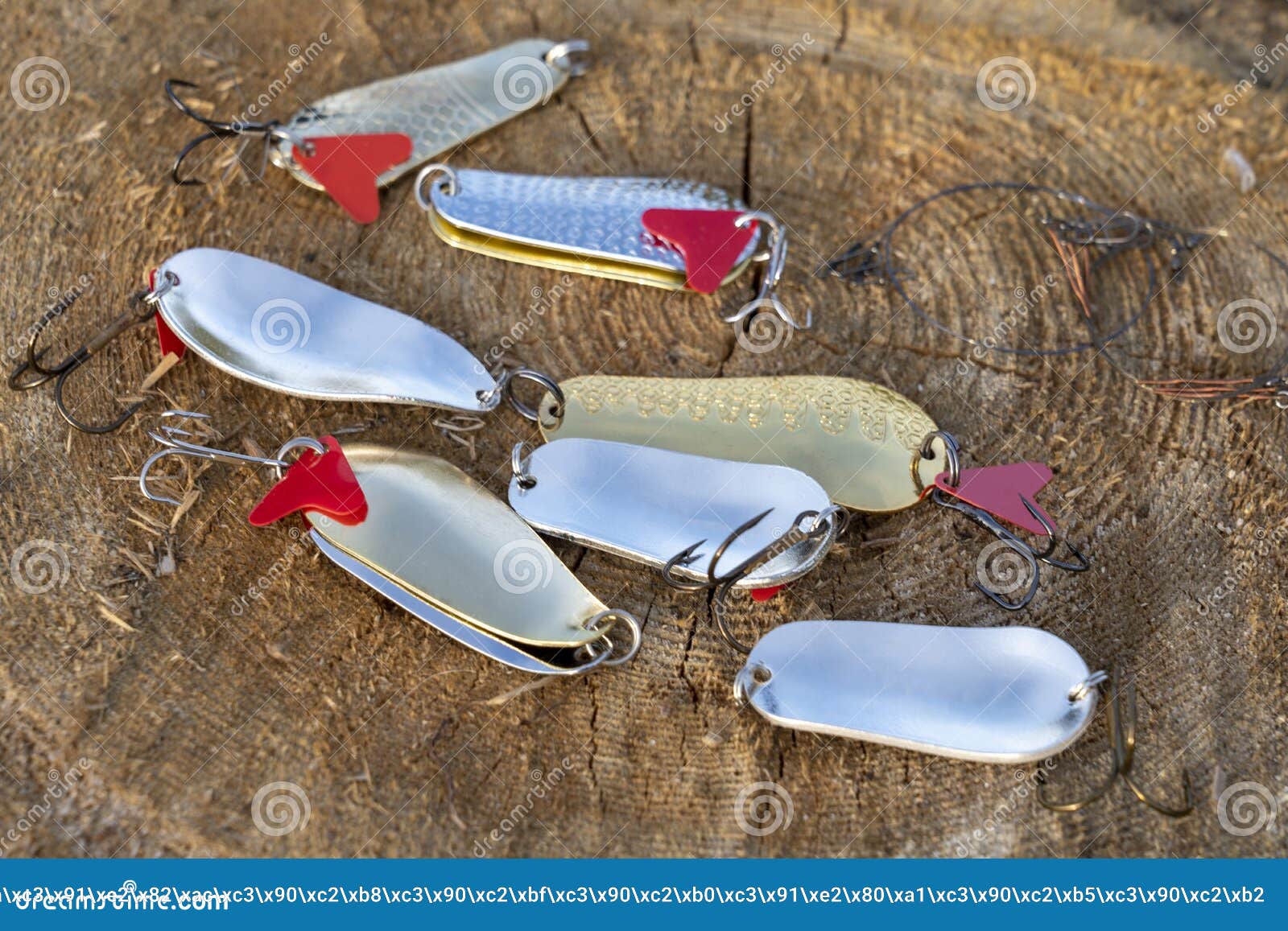 Artificial Metal Baits on a Wooden Background. Homemade Fishing Gear Stock  Photo - Image of fishhook, equipment: 231260516