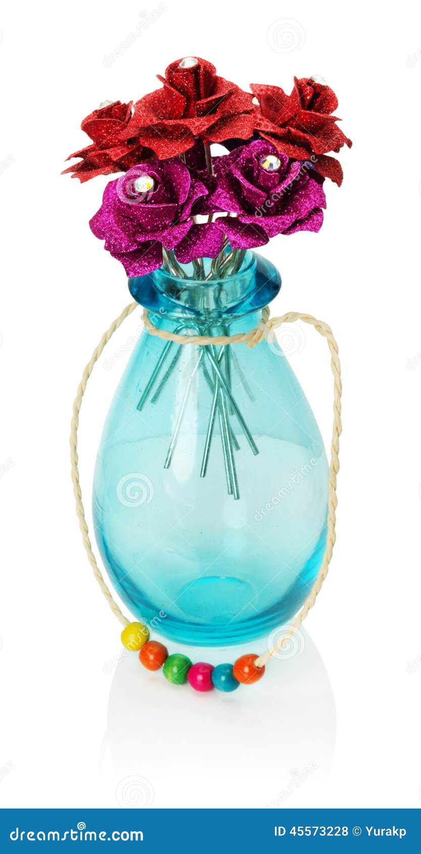 Artificial Roses In A Glass Vase Isolated On The White Background Stock
