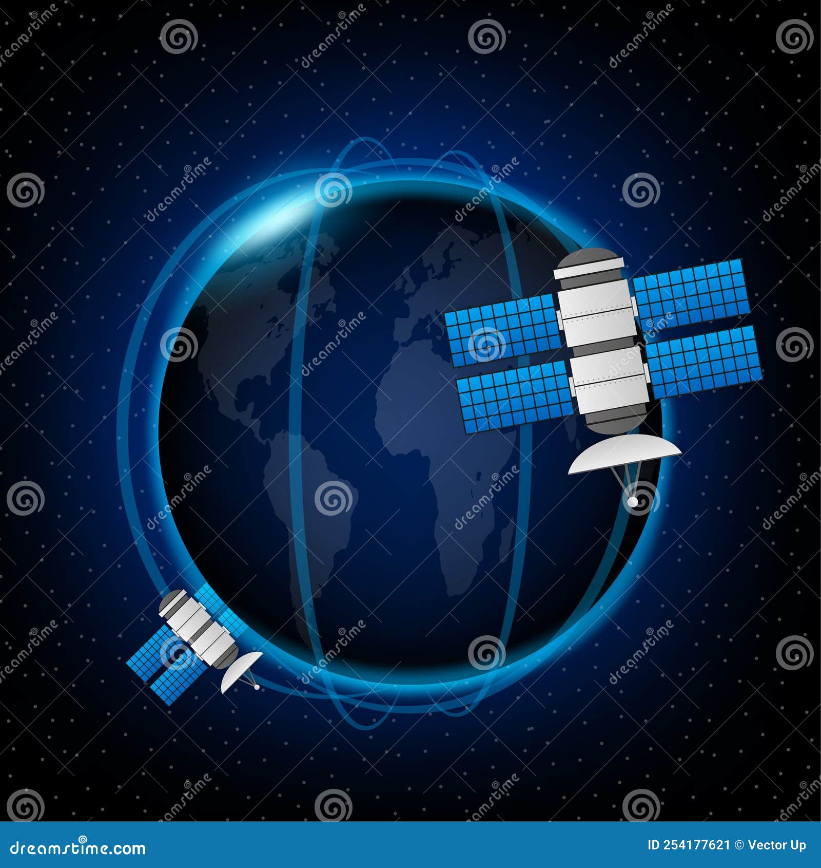 Artificial Satellites Gps. Communication, Navigation Concept. Vector