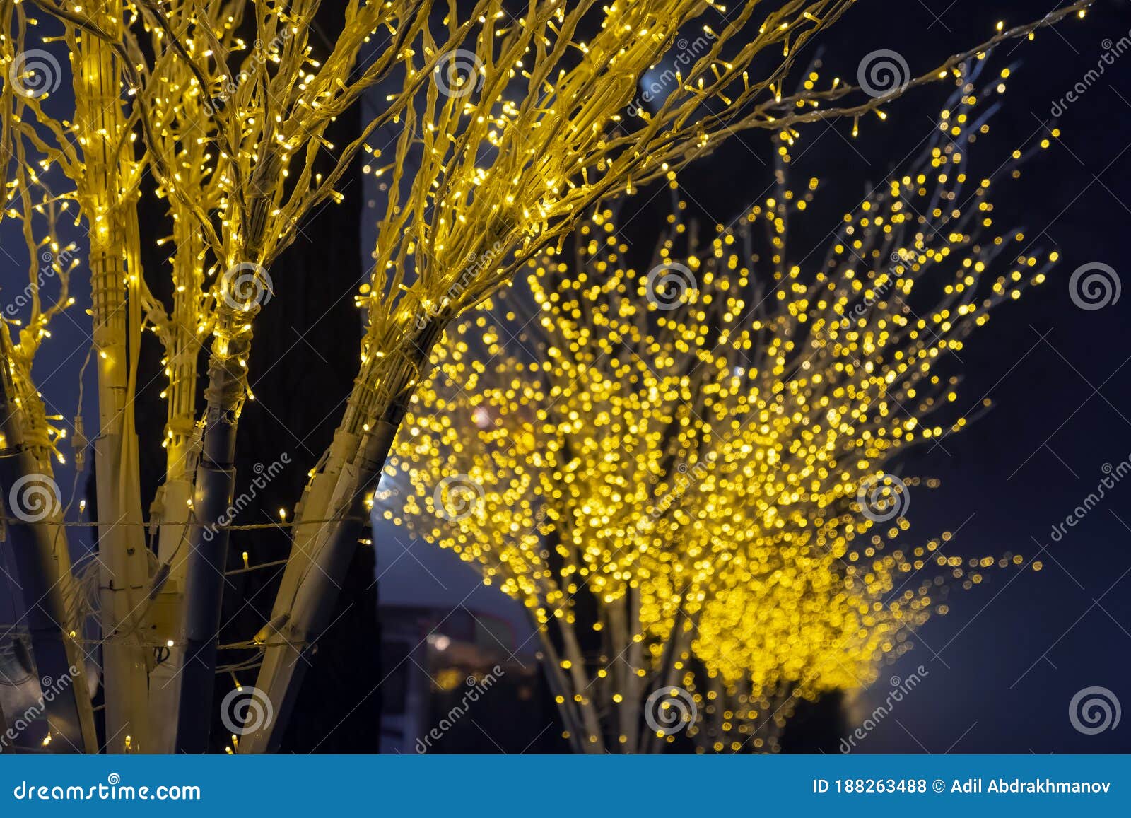 Artificial Tree Decorated with Christmas Lights Stock Photo Image of