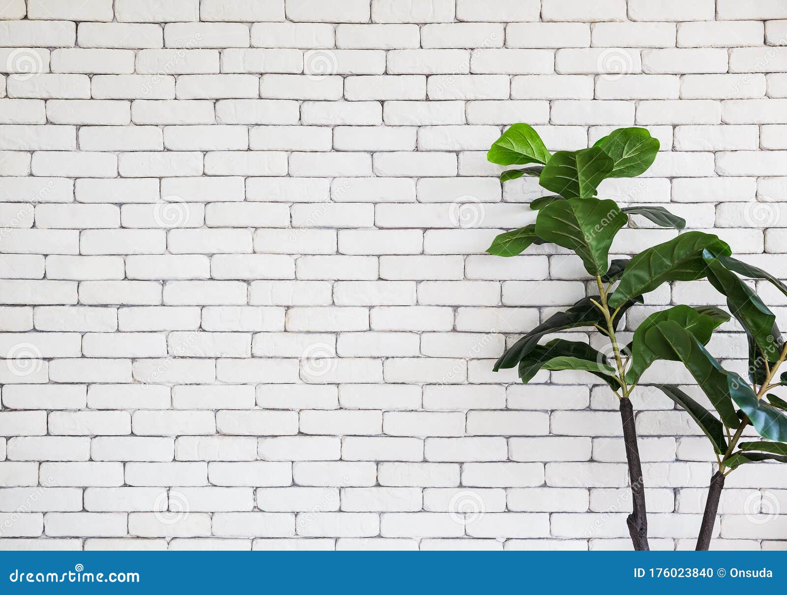 Artificial Tree And White Brick Wall Stock Photo Image Of Decorative Decor