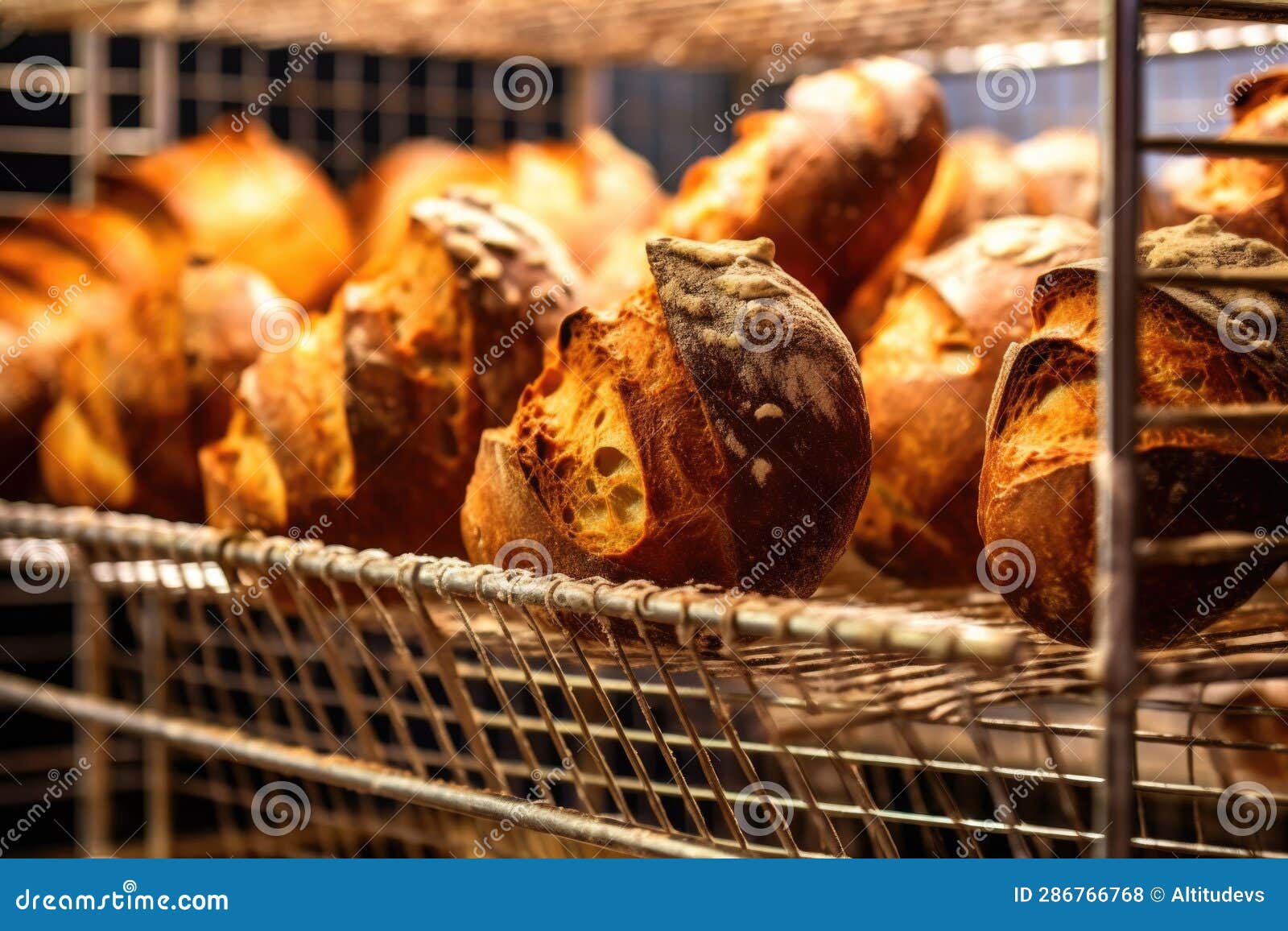 Artisan Bread Cooling on a Wire Rack in Bakery Stock Photo Image of