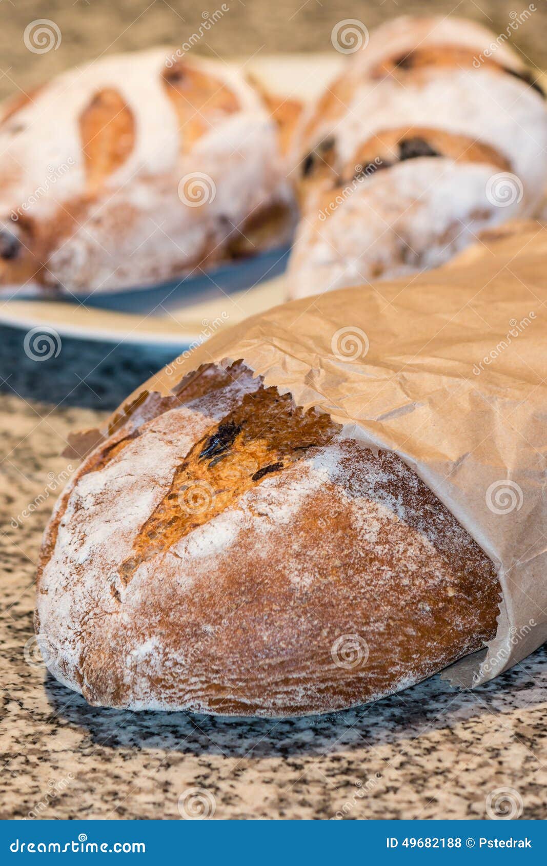 Artisan bread in paper bag stock photo. Image of crust 49682188