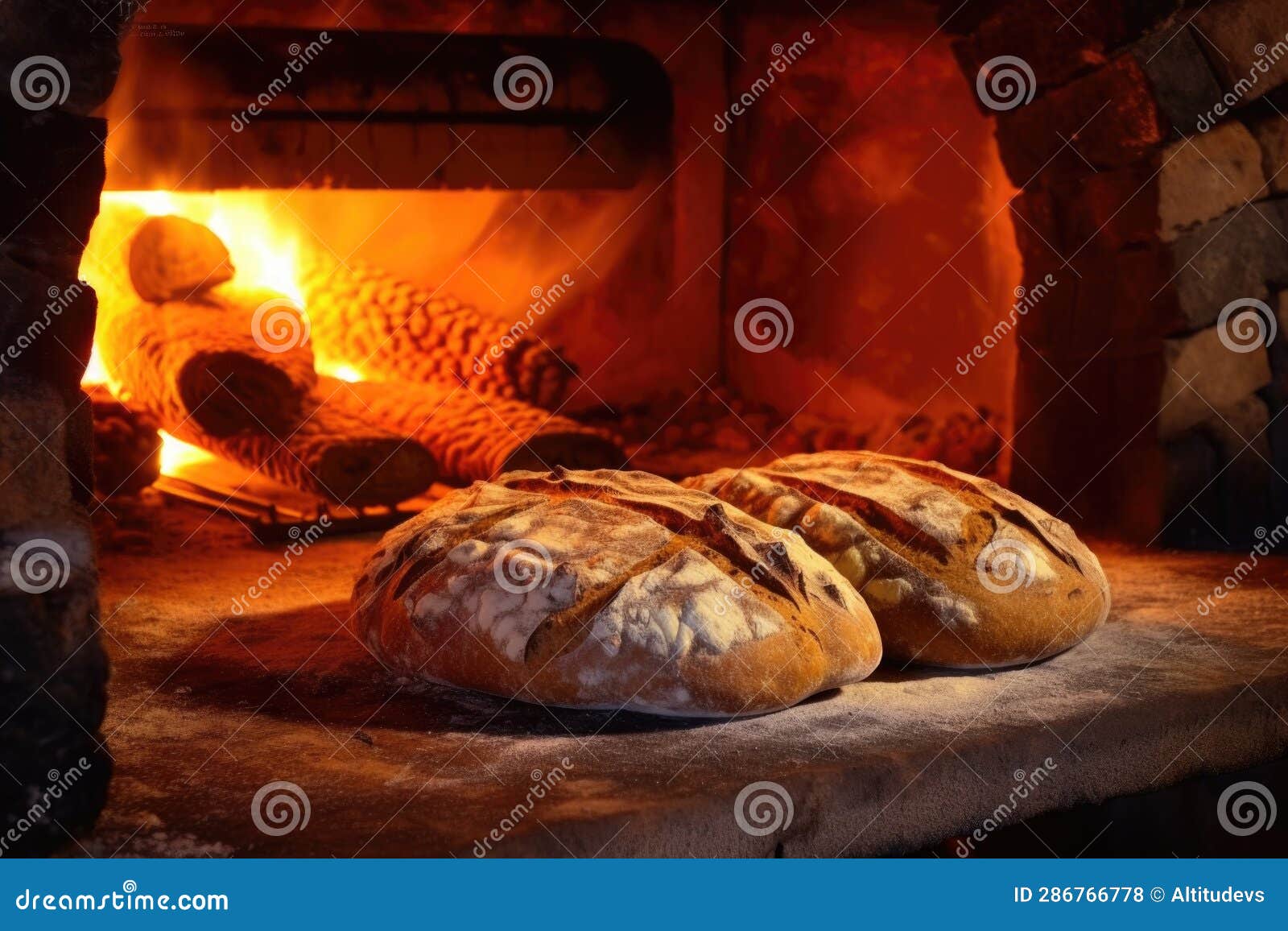 Artisan Bread in a Woodfired Oven Stock Photo Image of woodfired