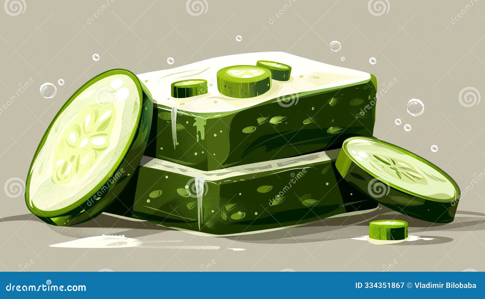 artisan crafted green cucumber soap bars with fresh slices on a soothing background