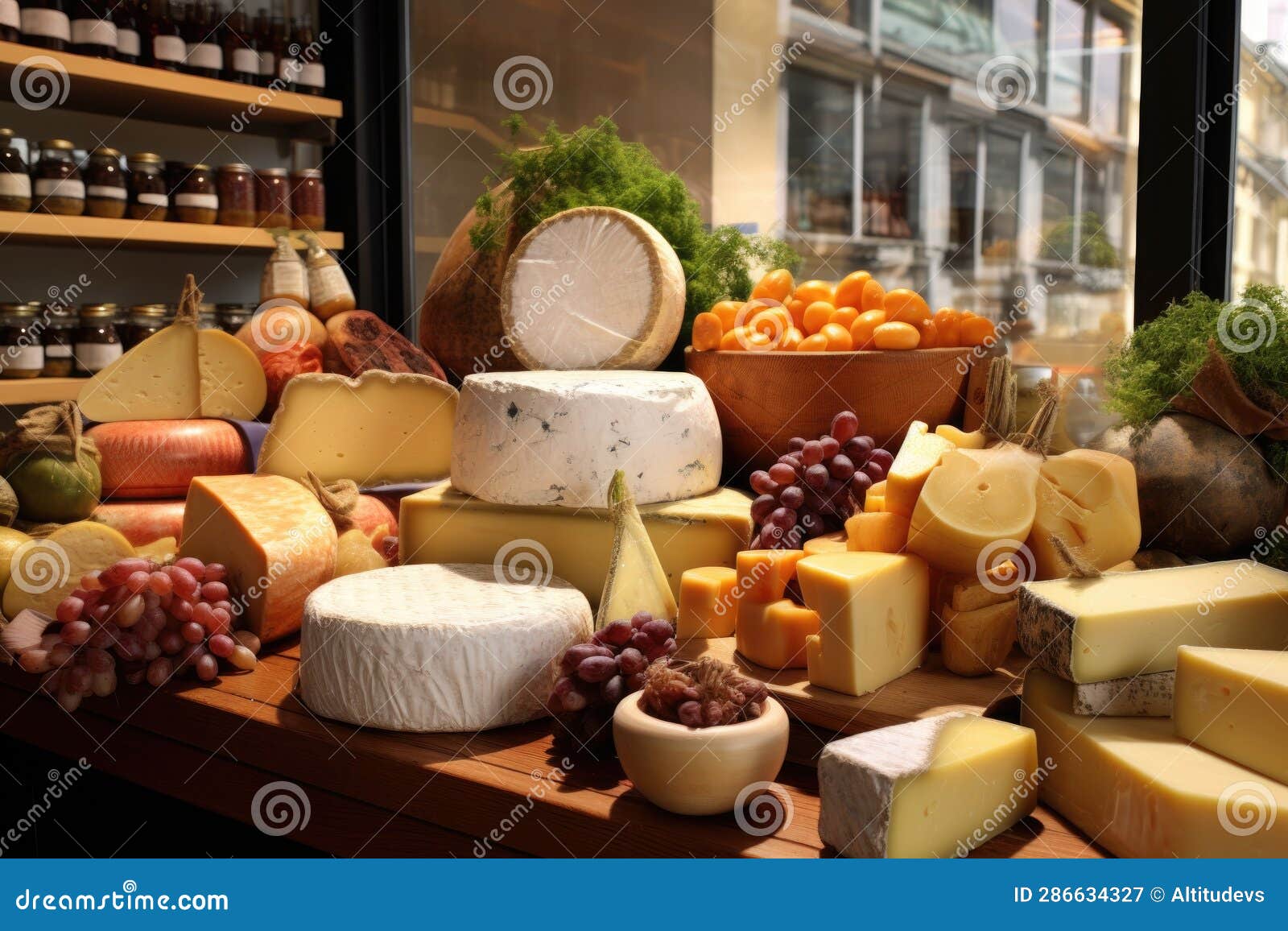 Artisanal Cheese Shop Display with Assorted Cheese Types Stock Image