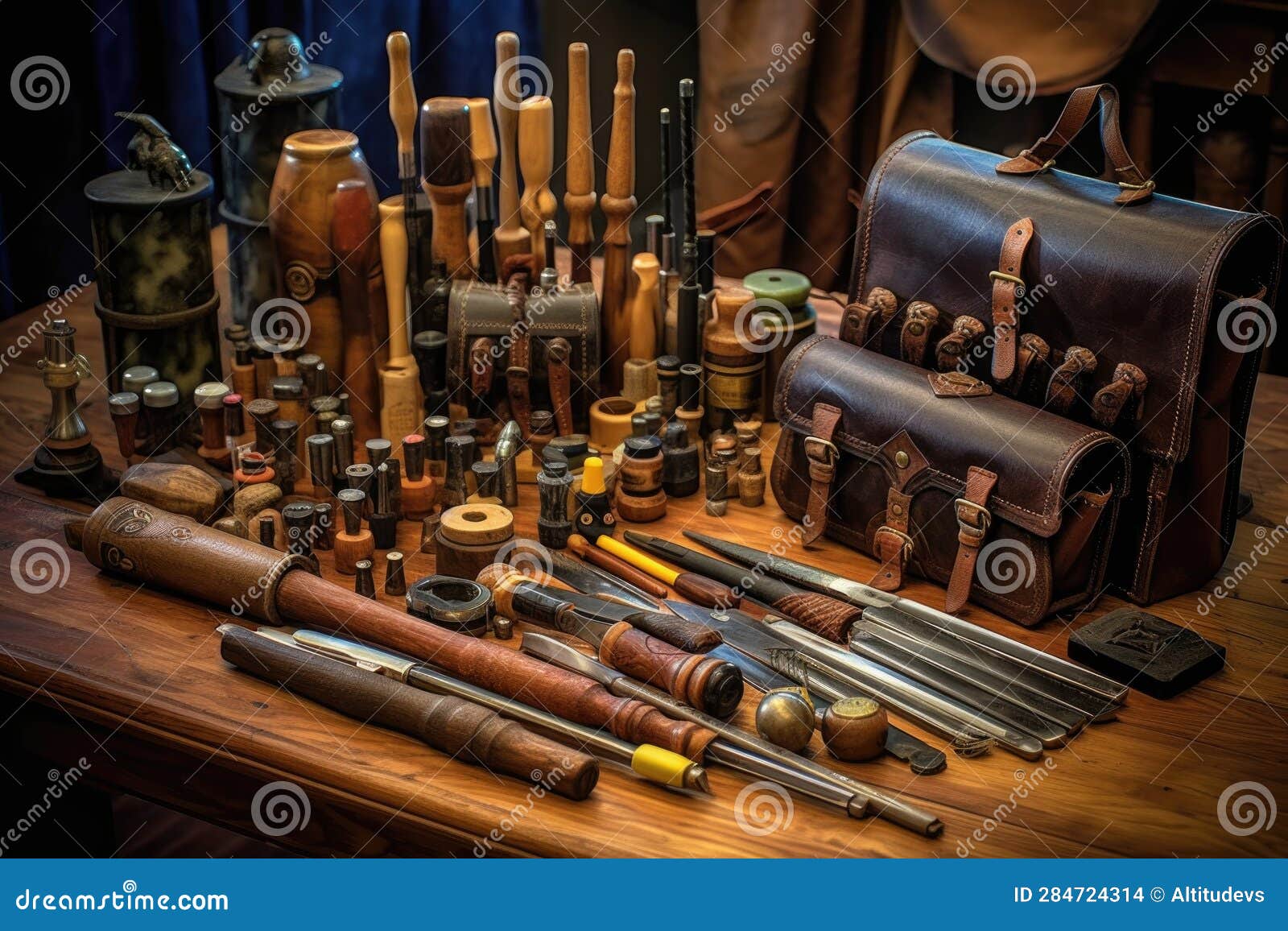 Artisans Tools for Leather Saddle Making Stock Illustration