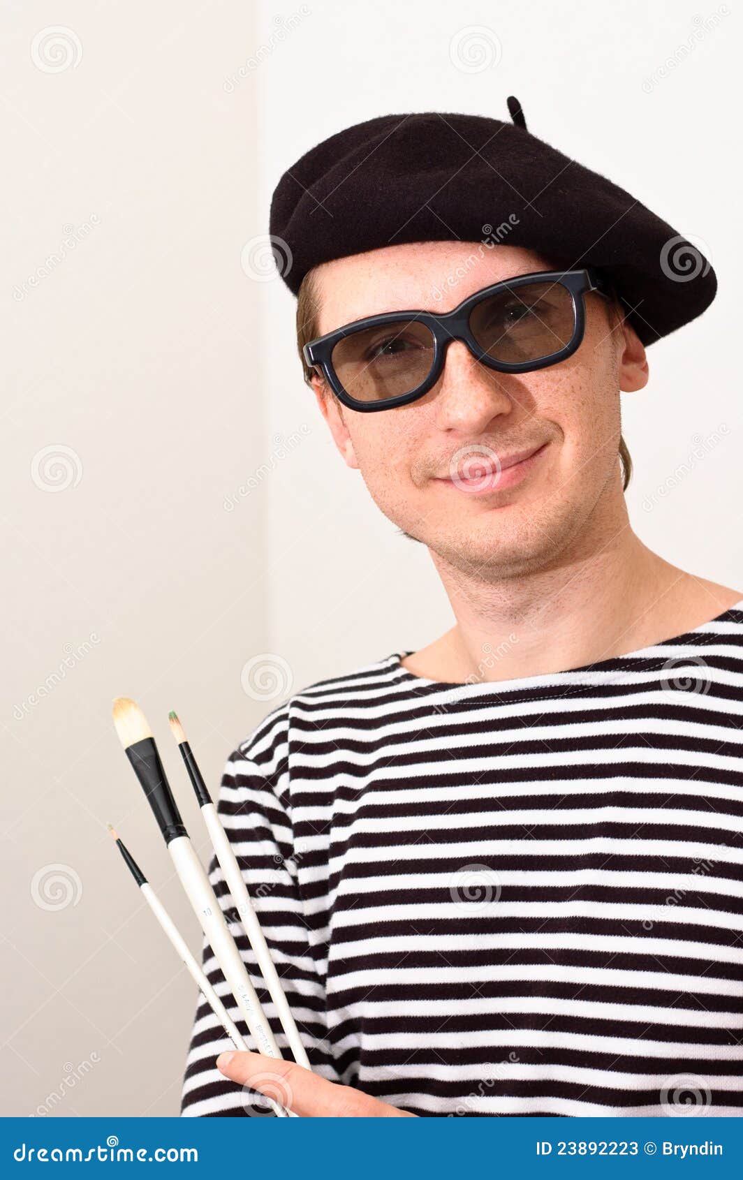 The Artist With Beret And Brushes Stock Image Image of