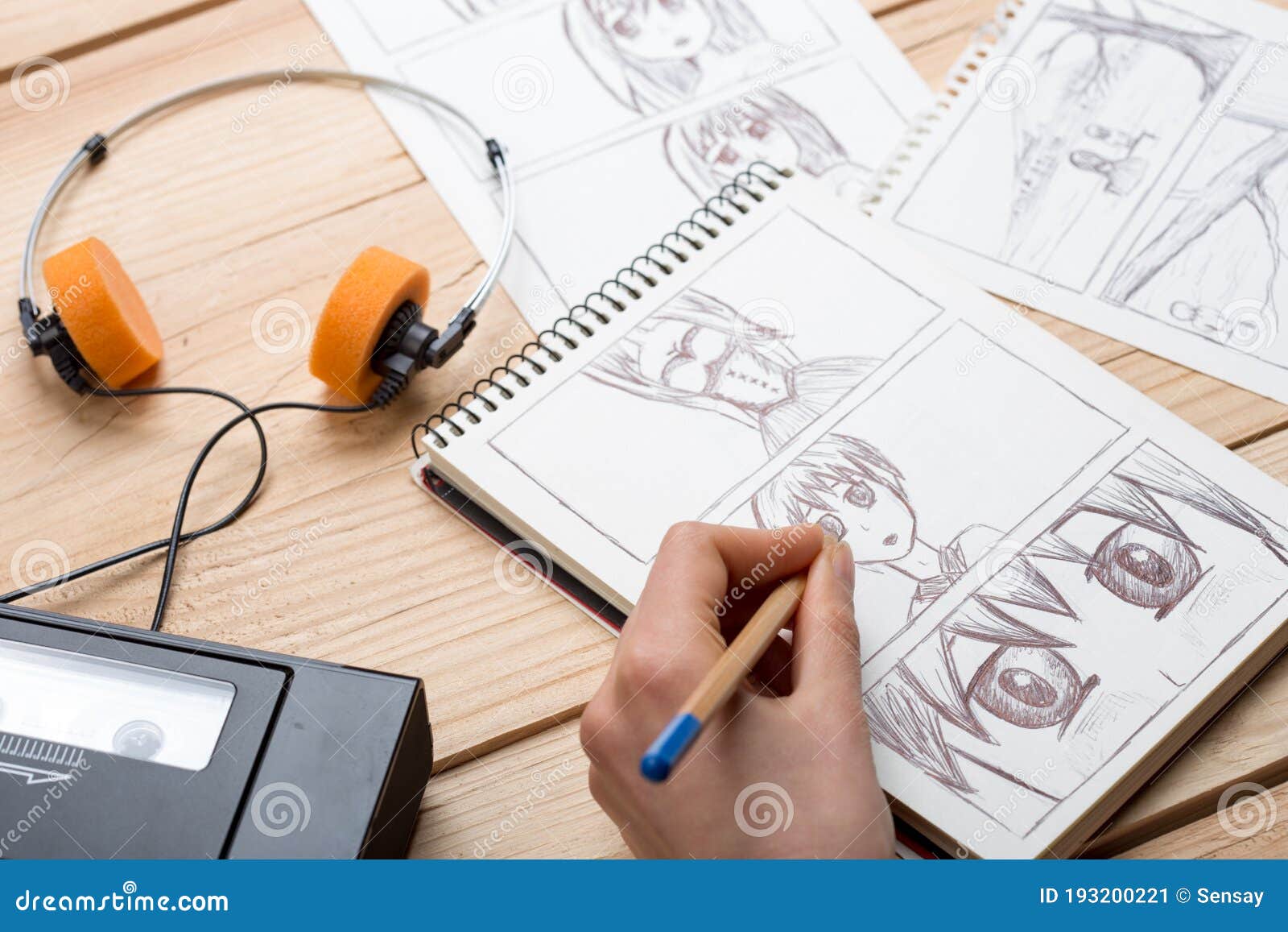 Artist Drawing an Anime Comic Book in a Studio Stock Image - Image of  creative, creativity: 193200221