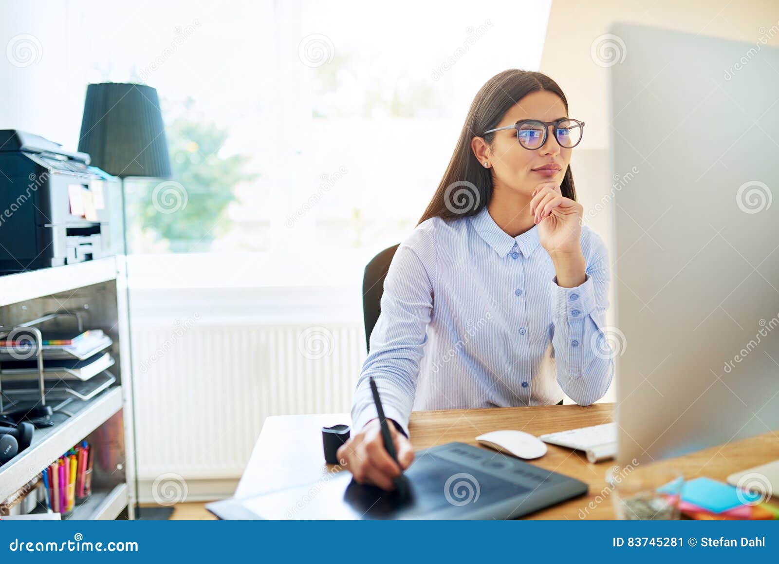 Artist Drawing on Computer with Stylus and Tablet Stock Image Image