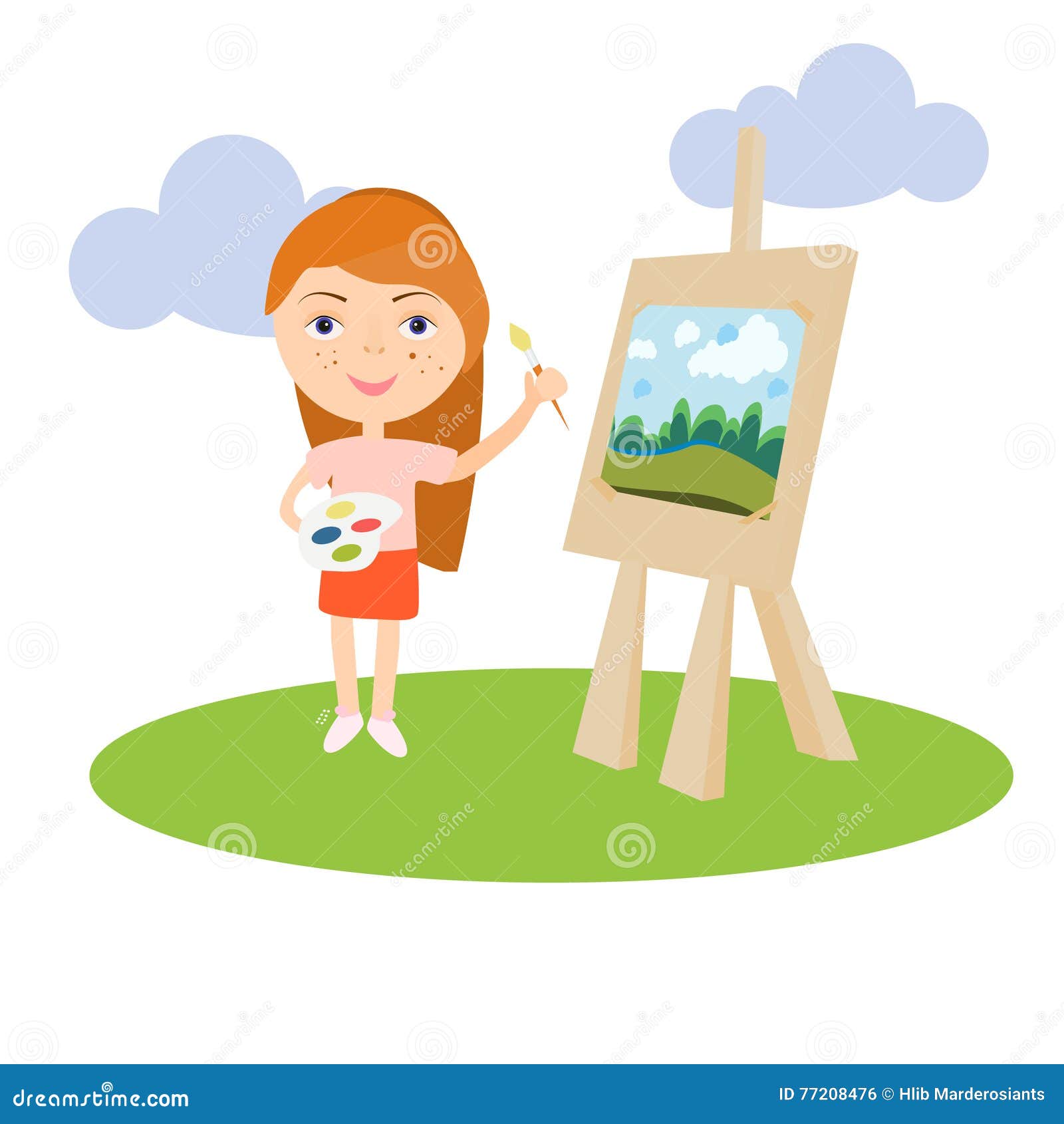 Artist Female or Girl Painting on Canvas with Art Icons. Character ...