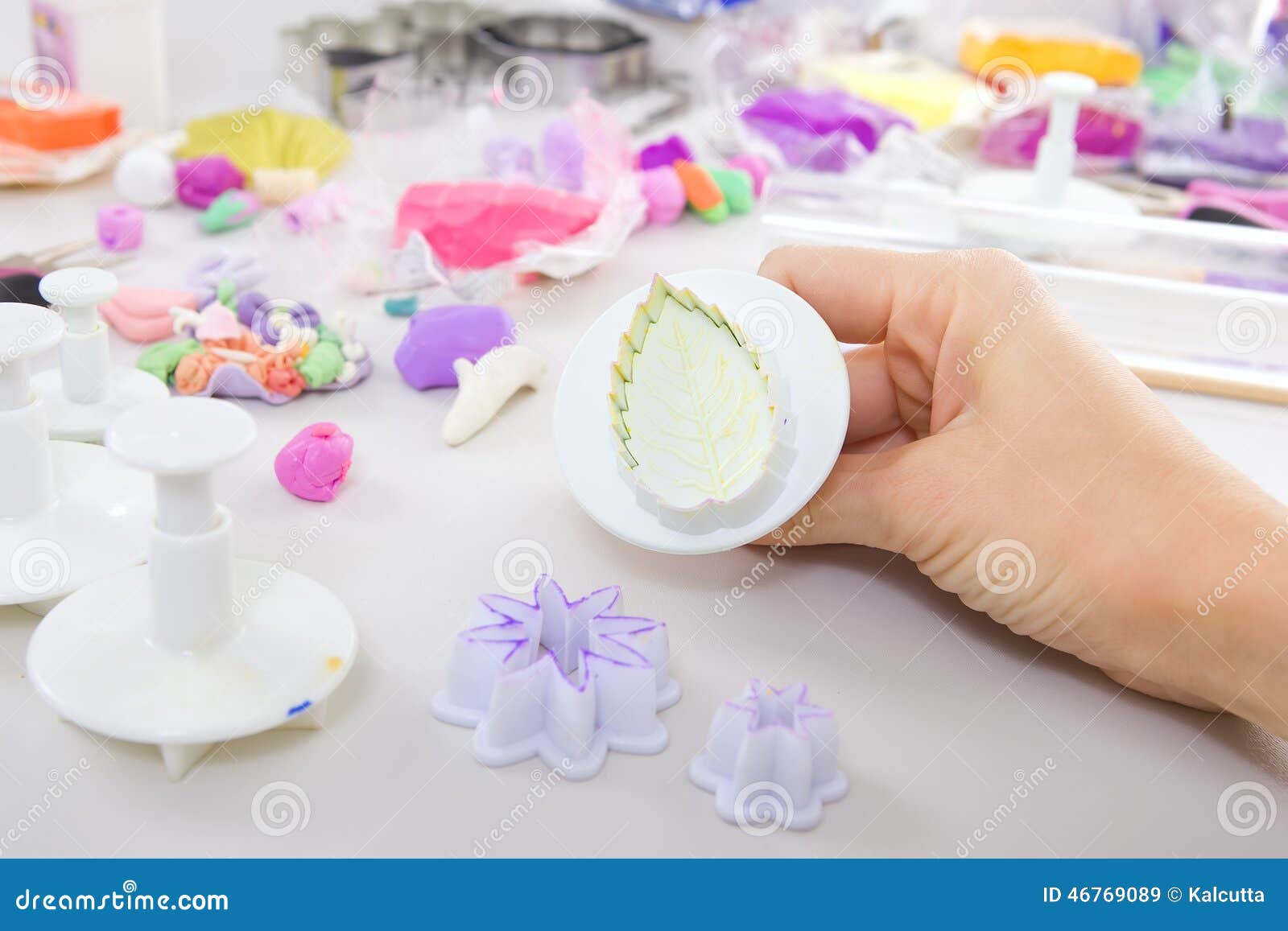 Artist Makes Jewelry from Polymer Clay, Process. Stock Image