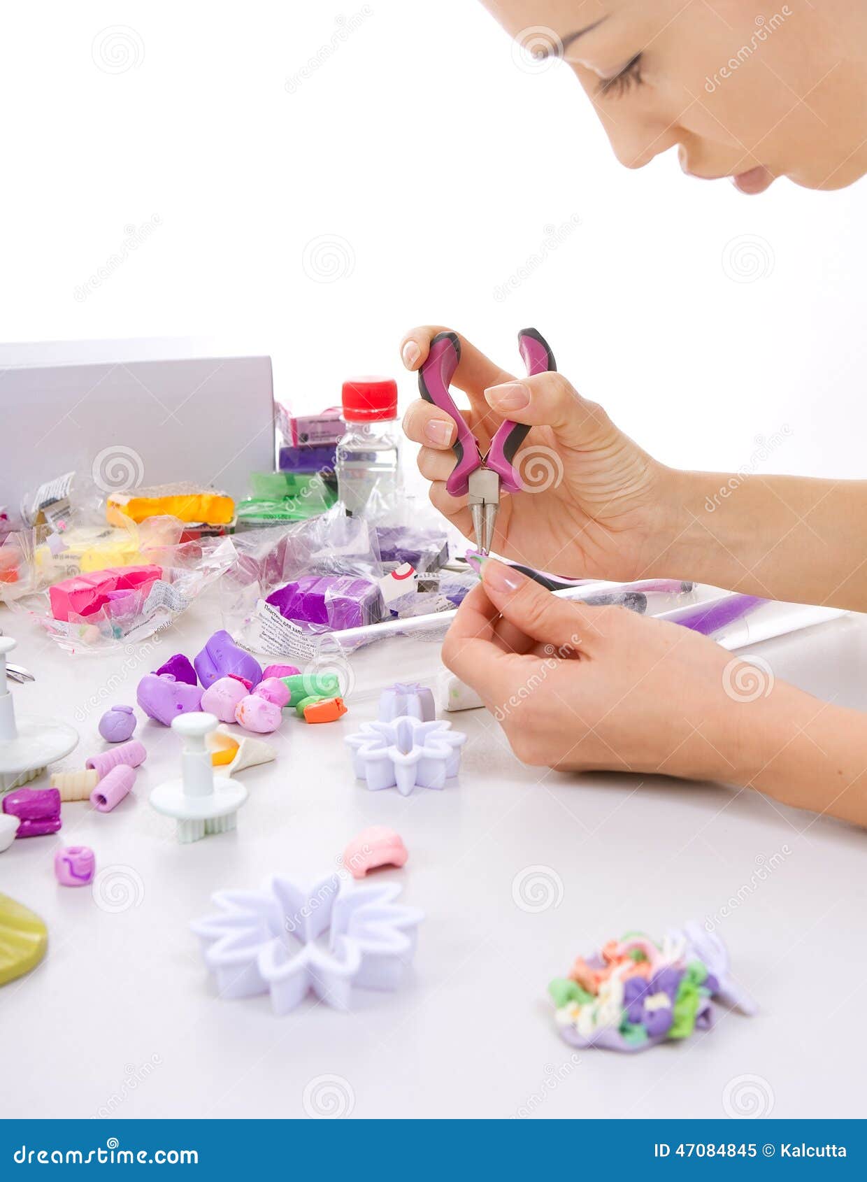 Artist Makes Jewelry from Polymer Clay, Process. Stock Image