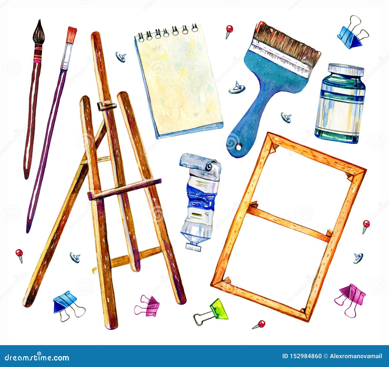 Painting tools set. Various art supplies. Drawing creative