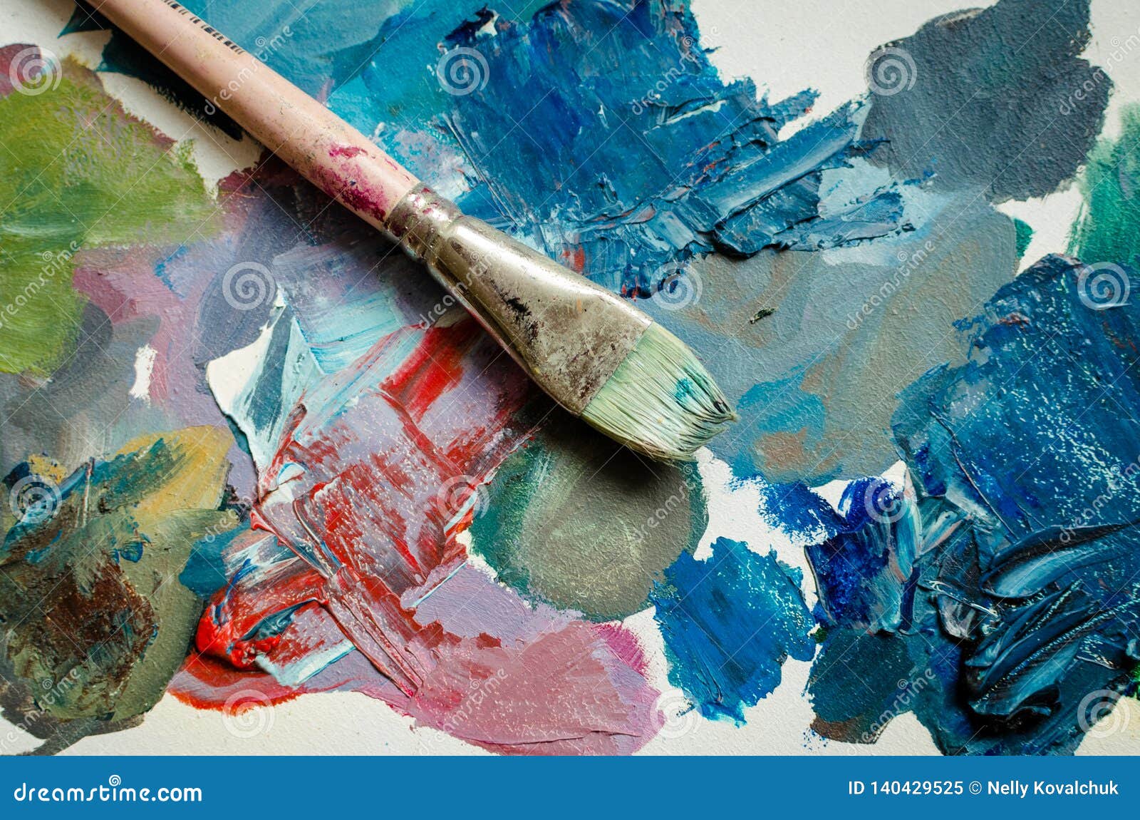 Artist Paint Brush on the Wooden Palette Stock Image - Image of