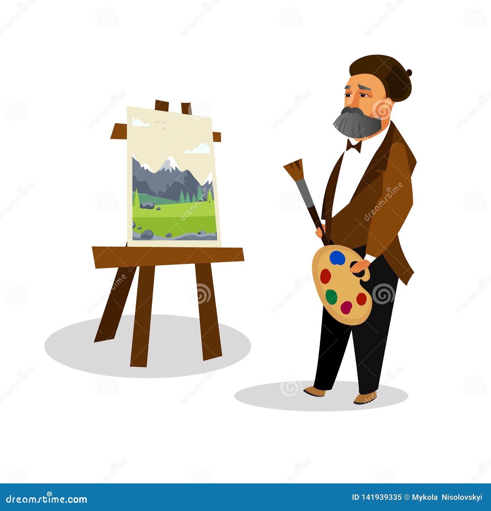 Artist Painting Landscape Cartoon Illustration Stock Vector ...