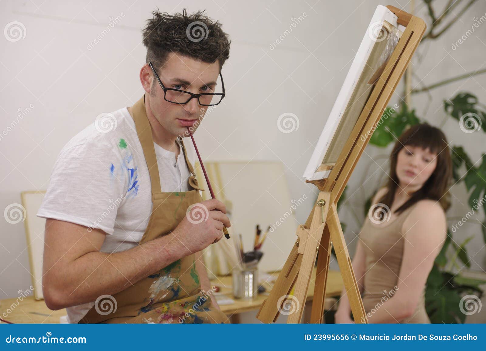 Artist Painting Model At Art Studio Stock Photo Image Of Holding Model