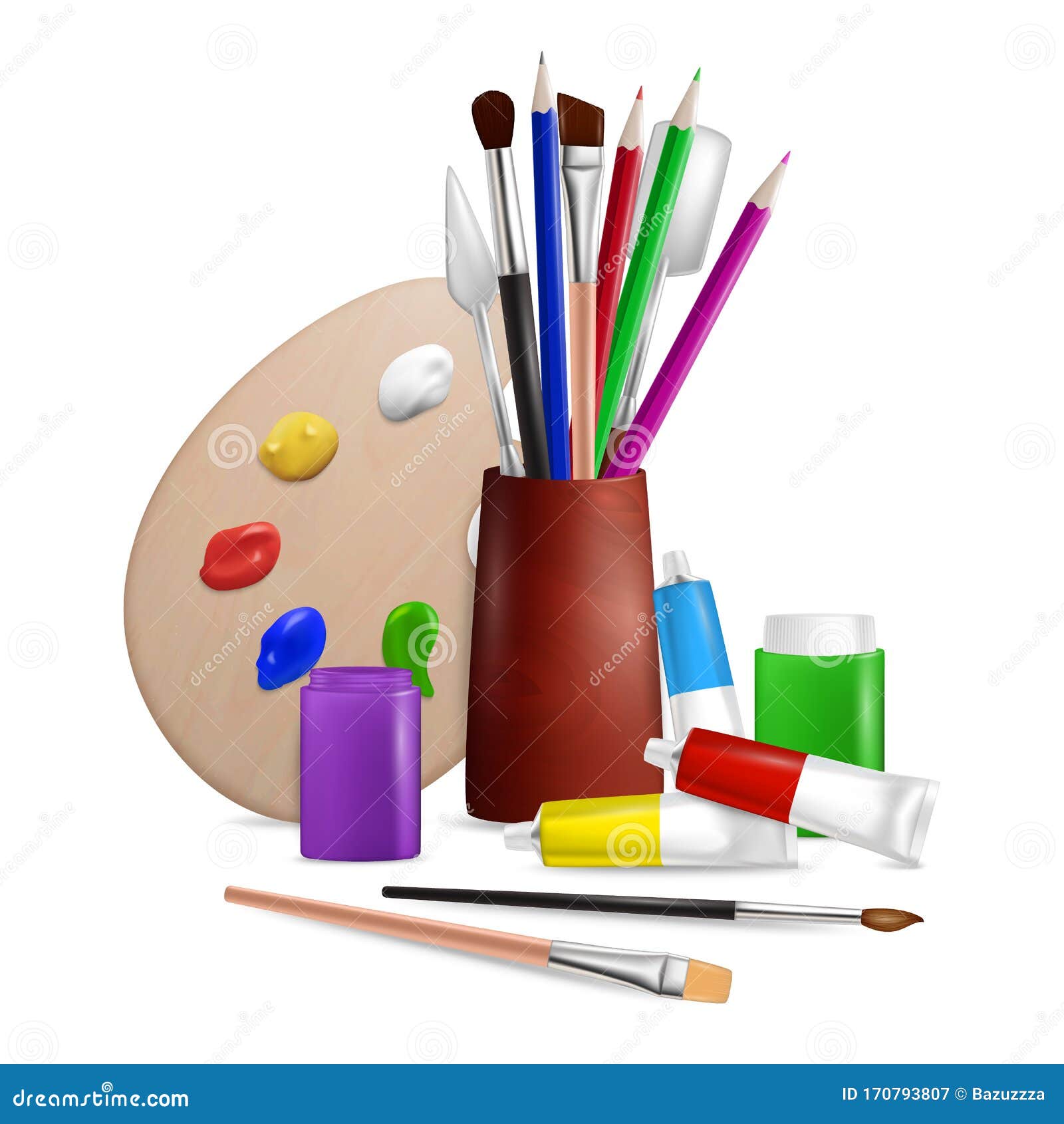 Artist Palette with Art Tools and Supplies, Vector Illustration Stock  Vector - Illustration of instrument, creative: 170793807