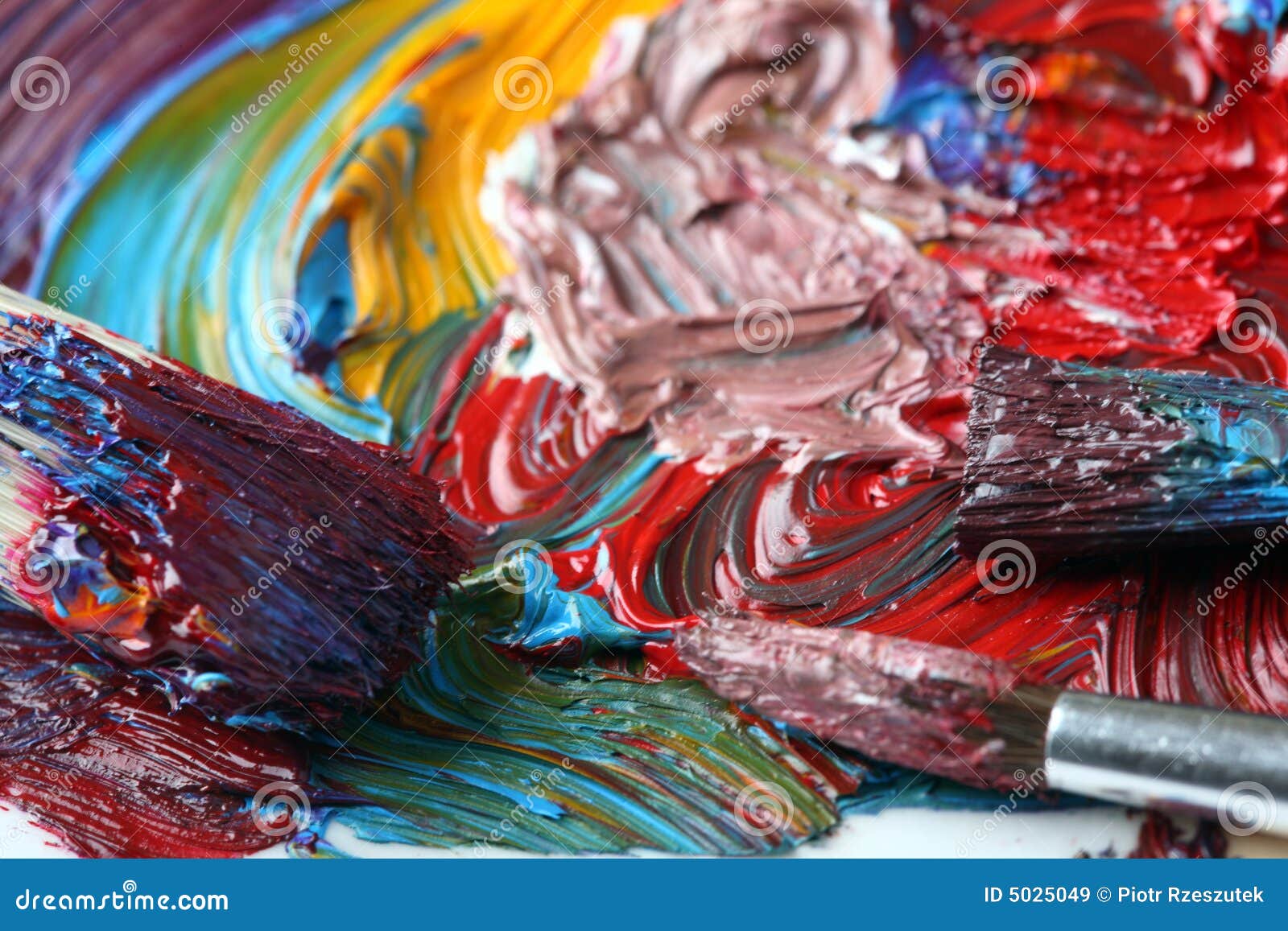 Artist S Board with Oil Paint and Paintbrushes Stock Image Image of