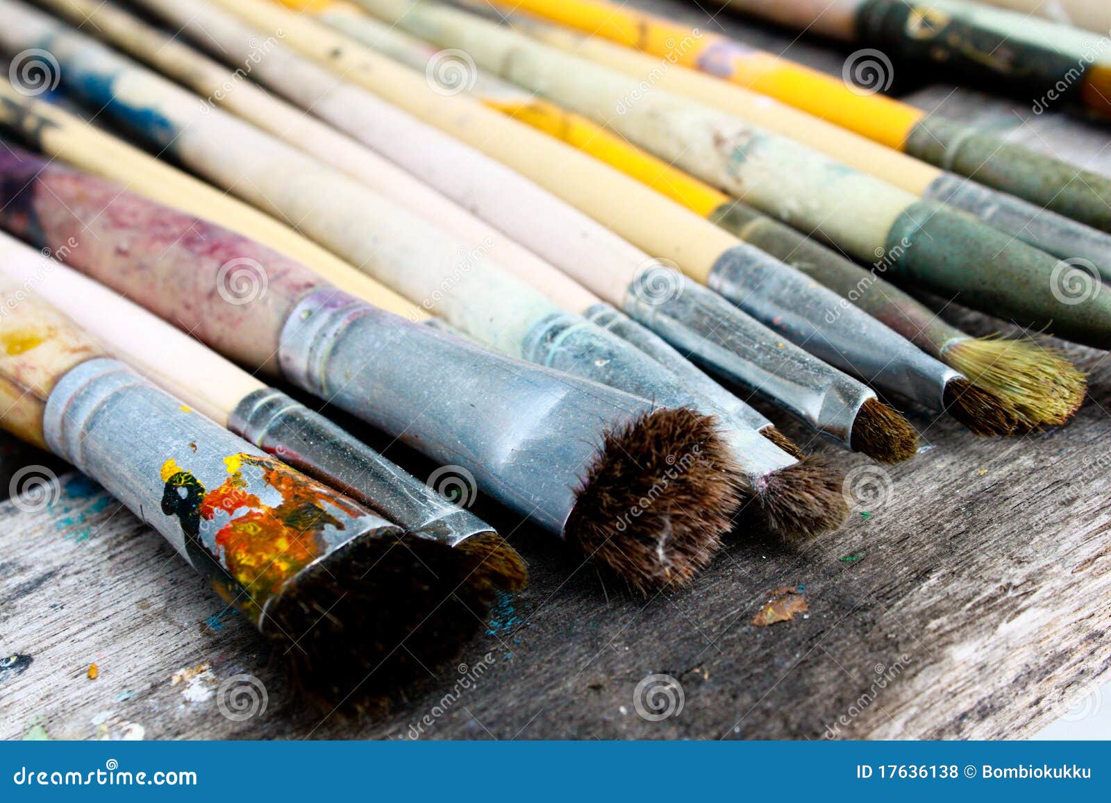 Artist S Paintbrush on Wood Table Stock Photo Image of green