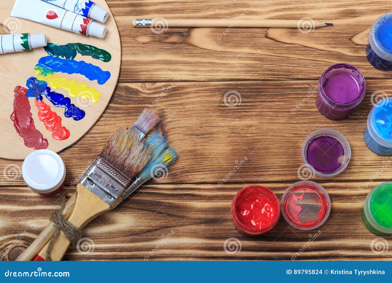 Artist`s Workshop.Items for Children`s Creativity on a Wooden