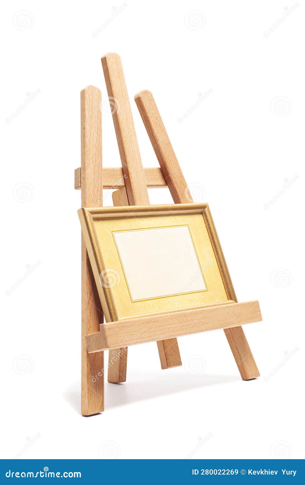 Artist Wooden Easel with a Wooden Blank Frame Isolated on White Stock