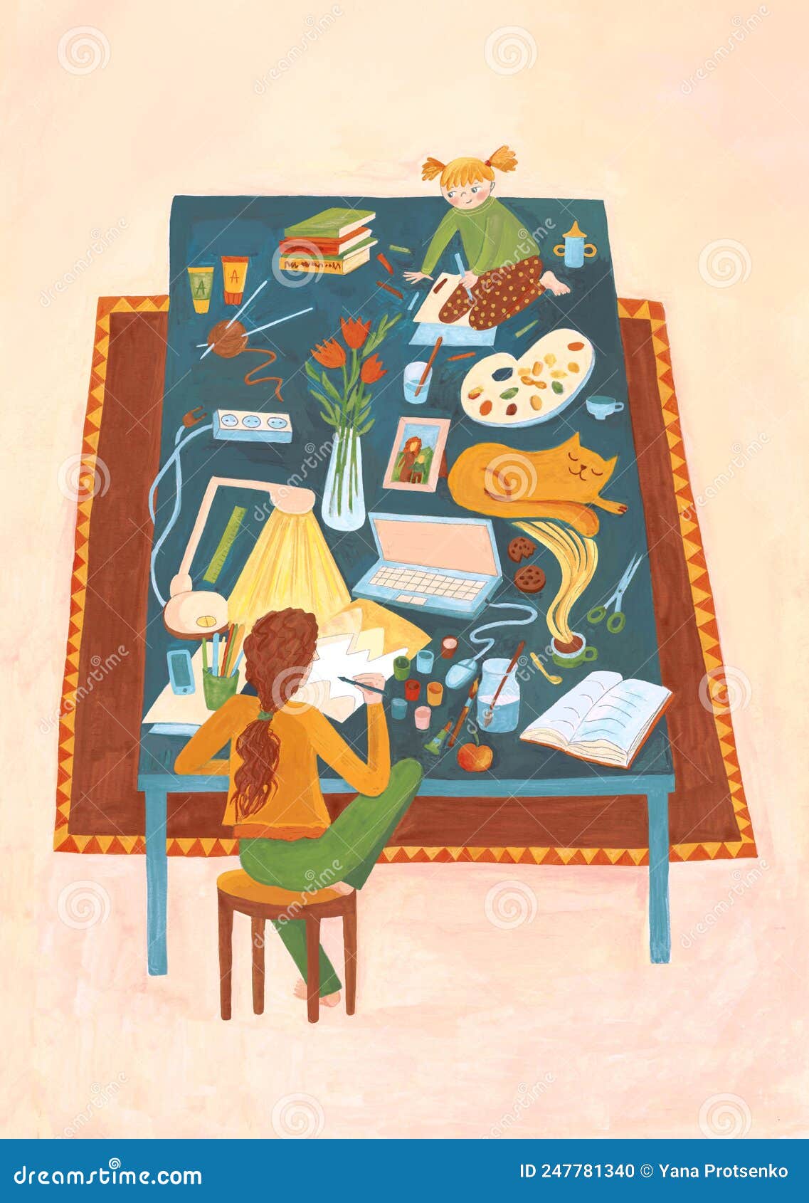 Artist at Work, Illustration Cartoon Style Stock Photo Image of