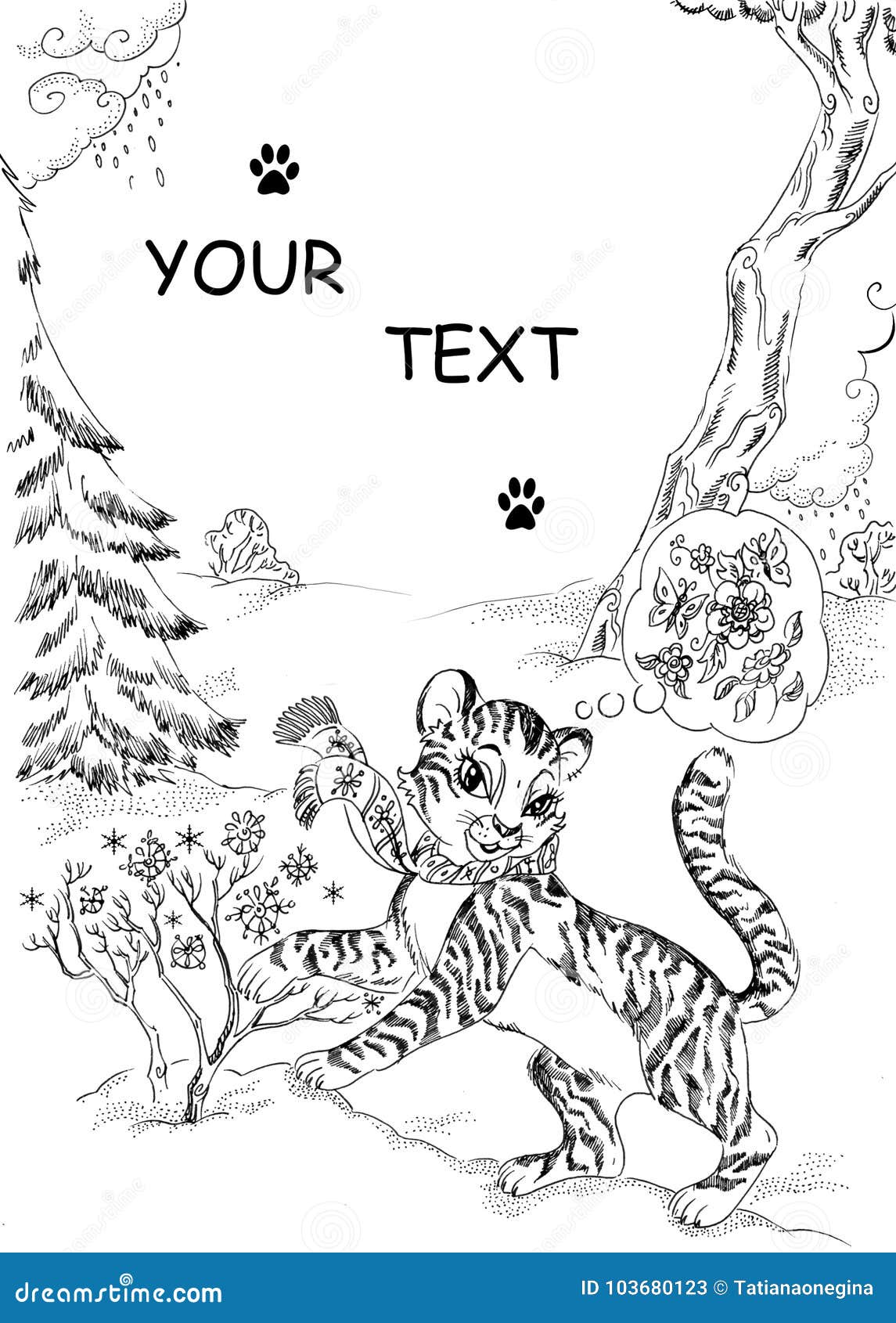 Download Coloring Page With Cute Littel Tiger Cub Stock ...
