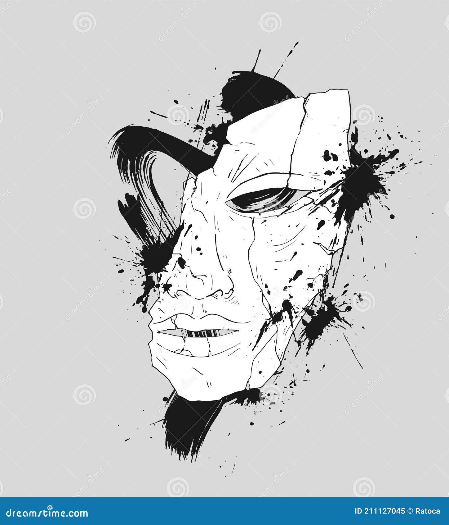 Artistic Broken White Mask Draw Stock Vector Illustration of history