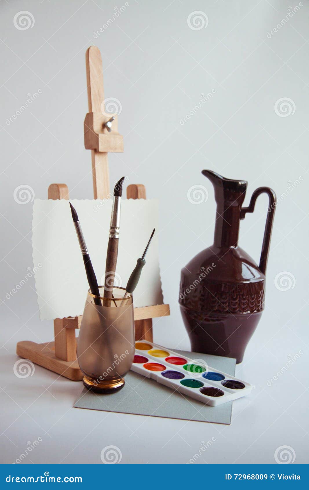 Artistic brushes and easel stock image. Image of artistic 72968009