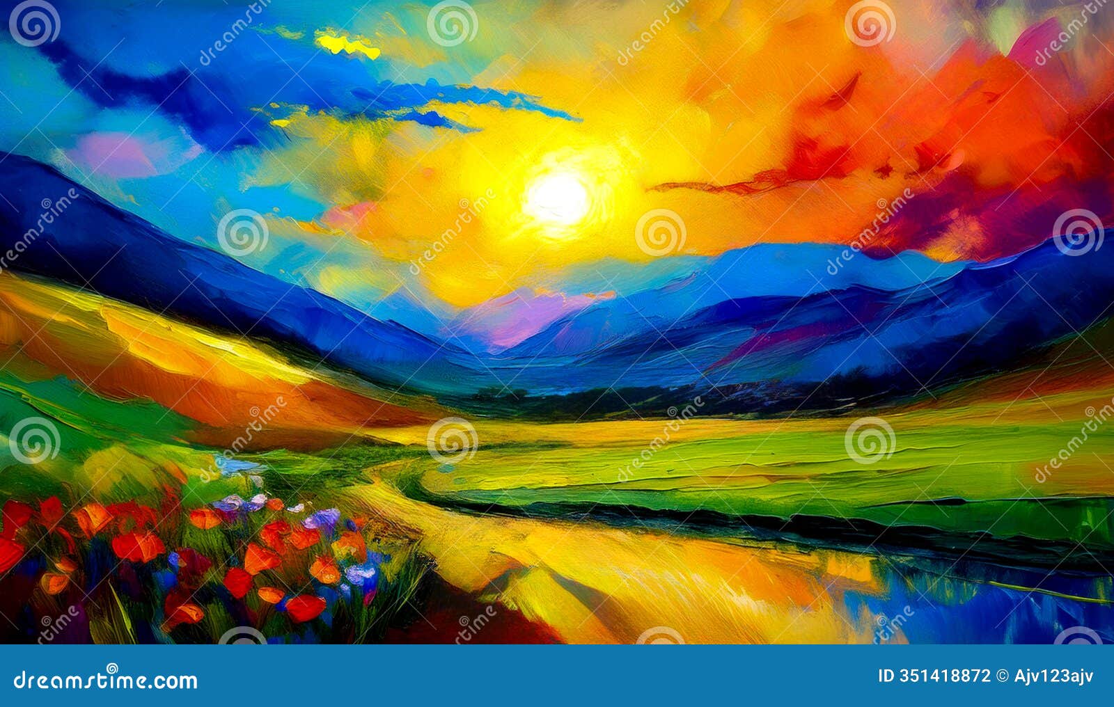 an artistic concept sketch of a landscape with a sunset in the background
