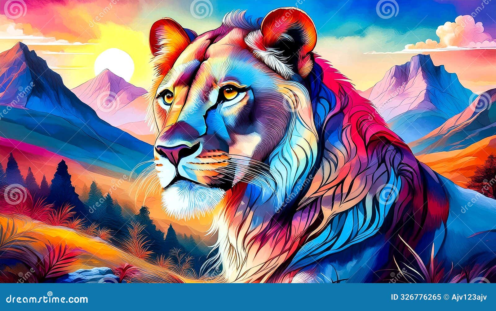 an artistic concept for a studio artwork of a lion in a landscape