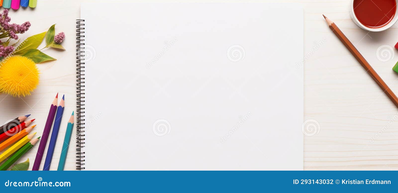 Artistic Desk Layout with Sketchbooks and Pencils Stock Illustration