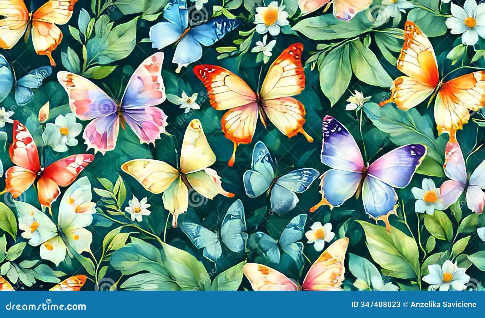 artistic display of butterflies surrounded by bright blooms, intricate green vines, showcasing harmonious blend of