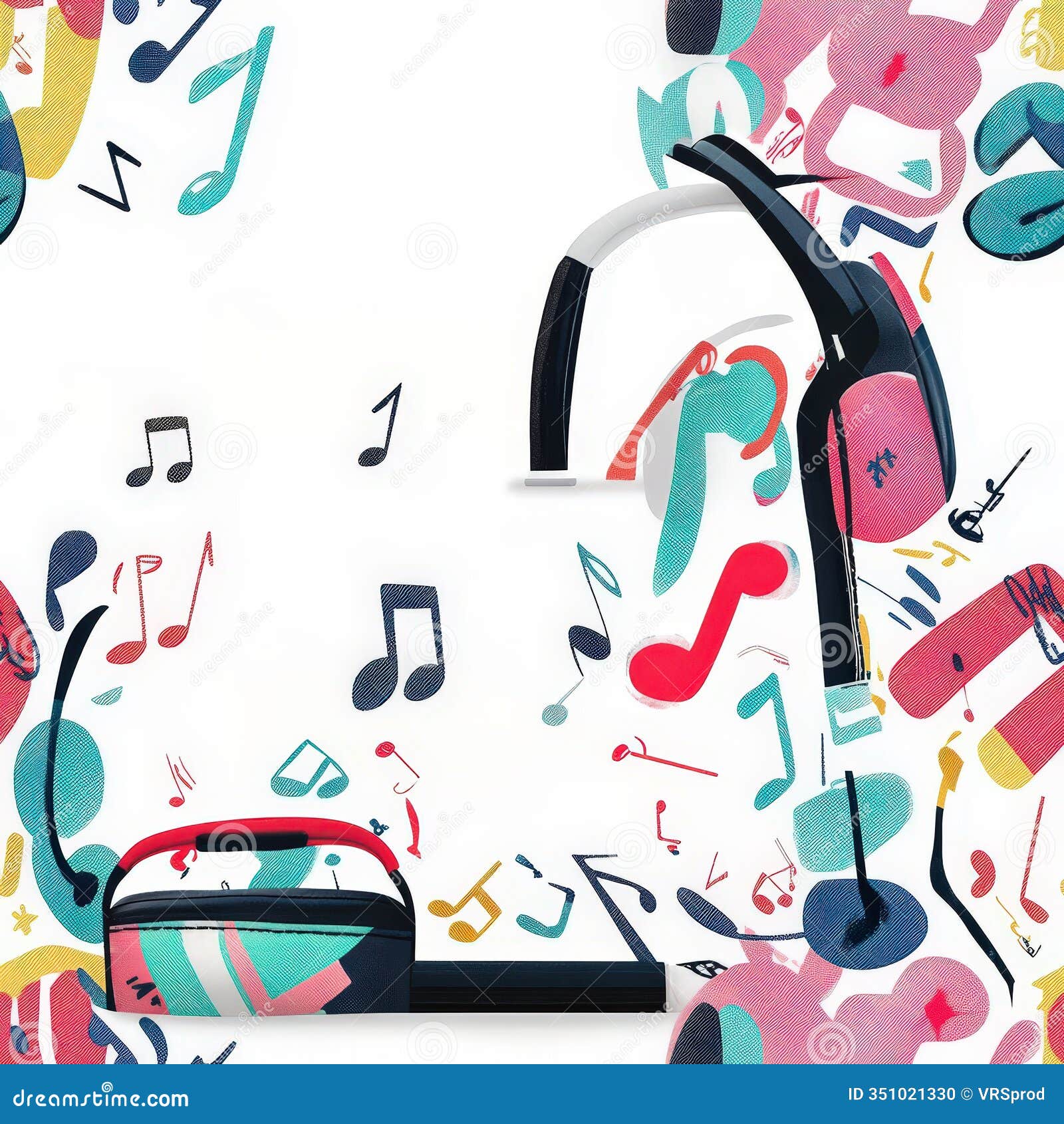 vibrant headphones with abstract music note composition