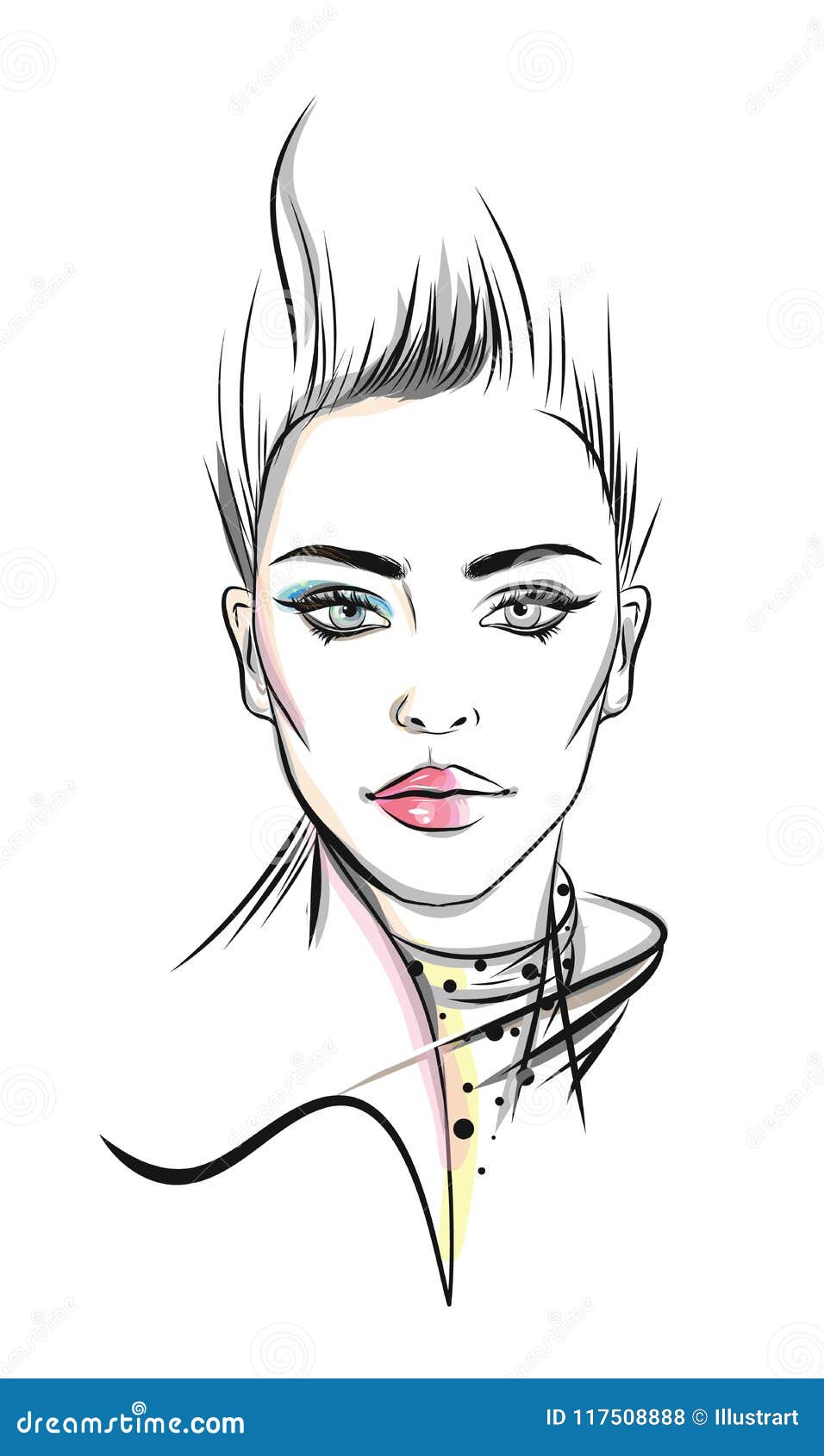 Artistic Illustration of Woman Face with and without Makeup Stock