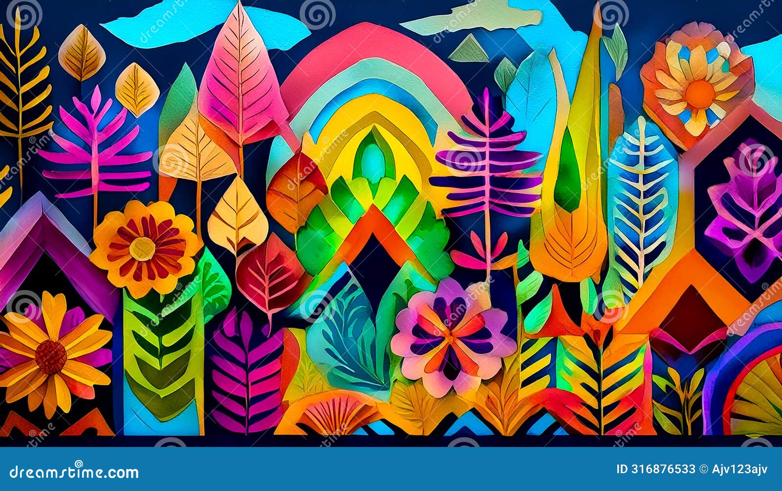an colourful abstract art piece of cut out pattern s