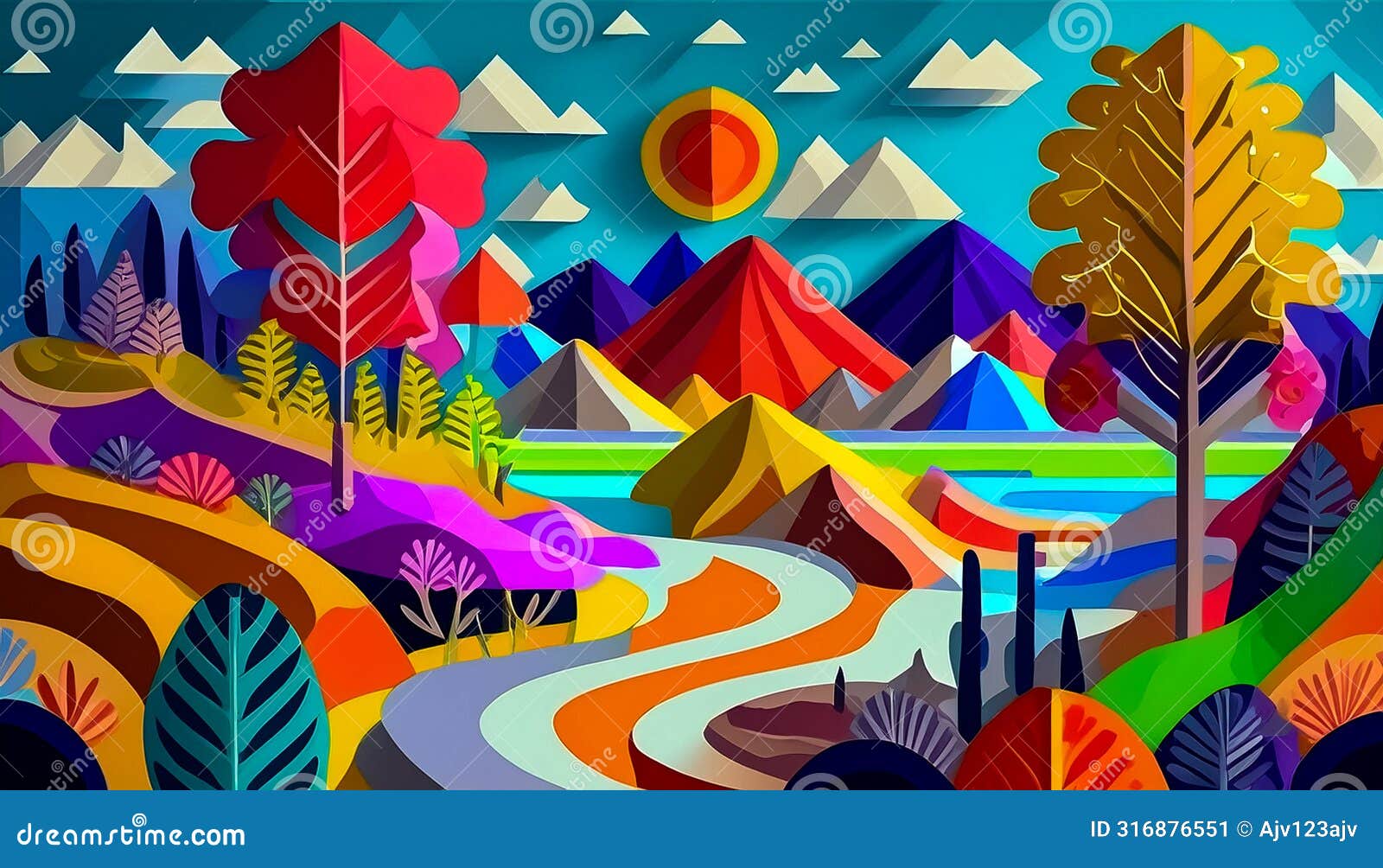 an colourful abstract art piece of cut out pattern s