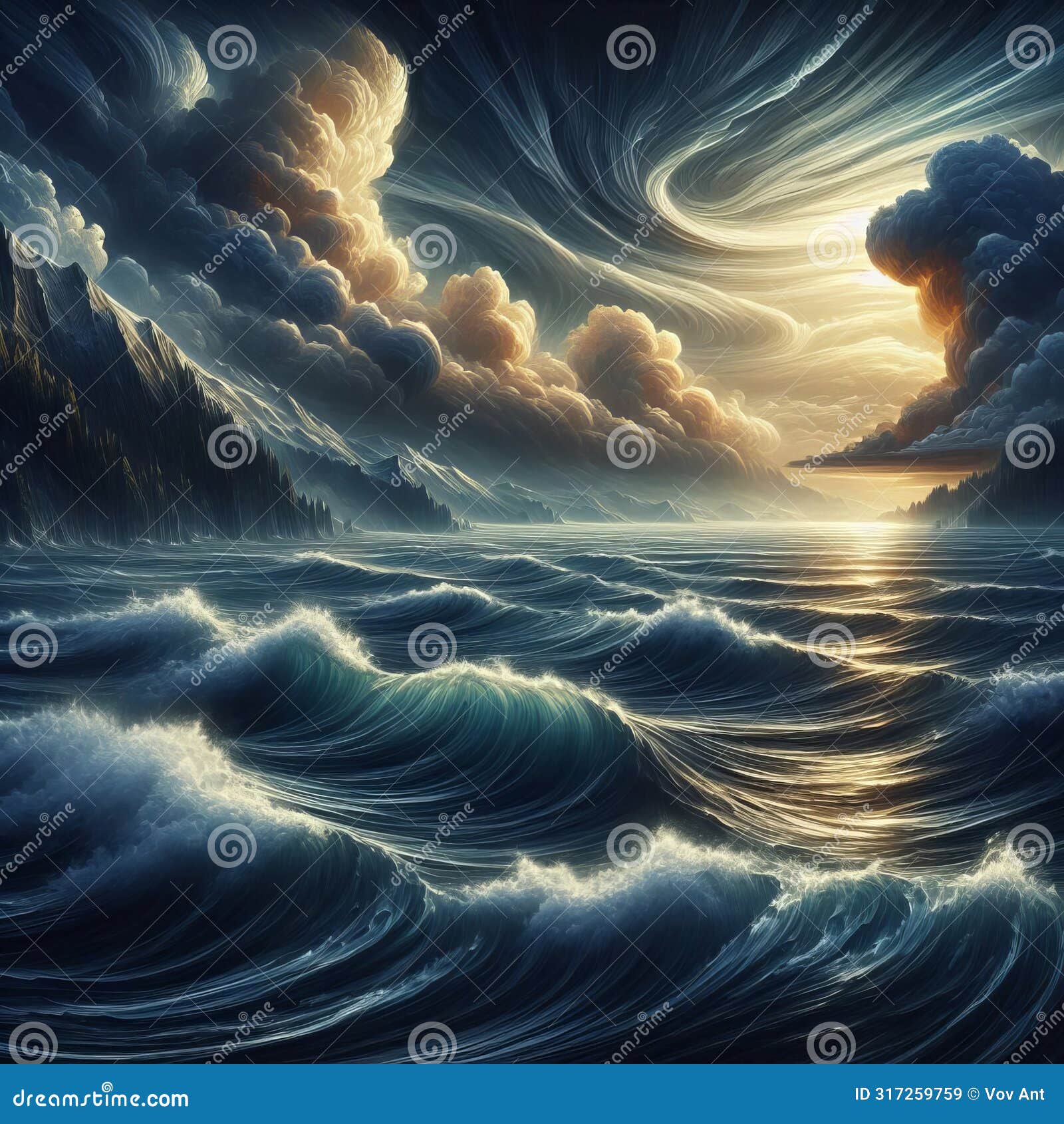 artistic interpretation of a stormy sea with dramatic waves 