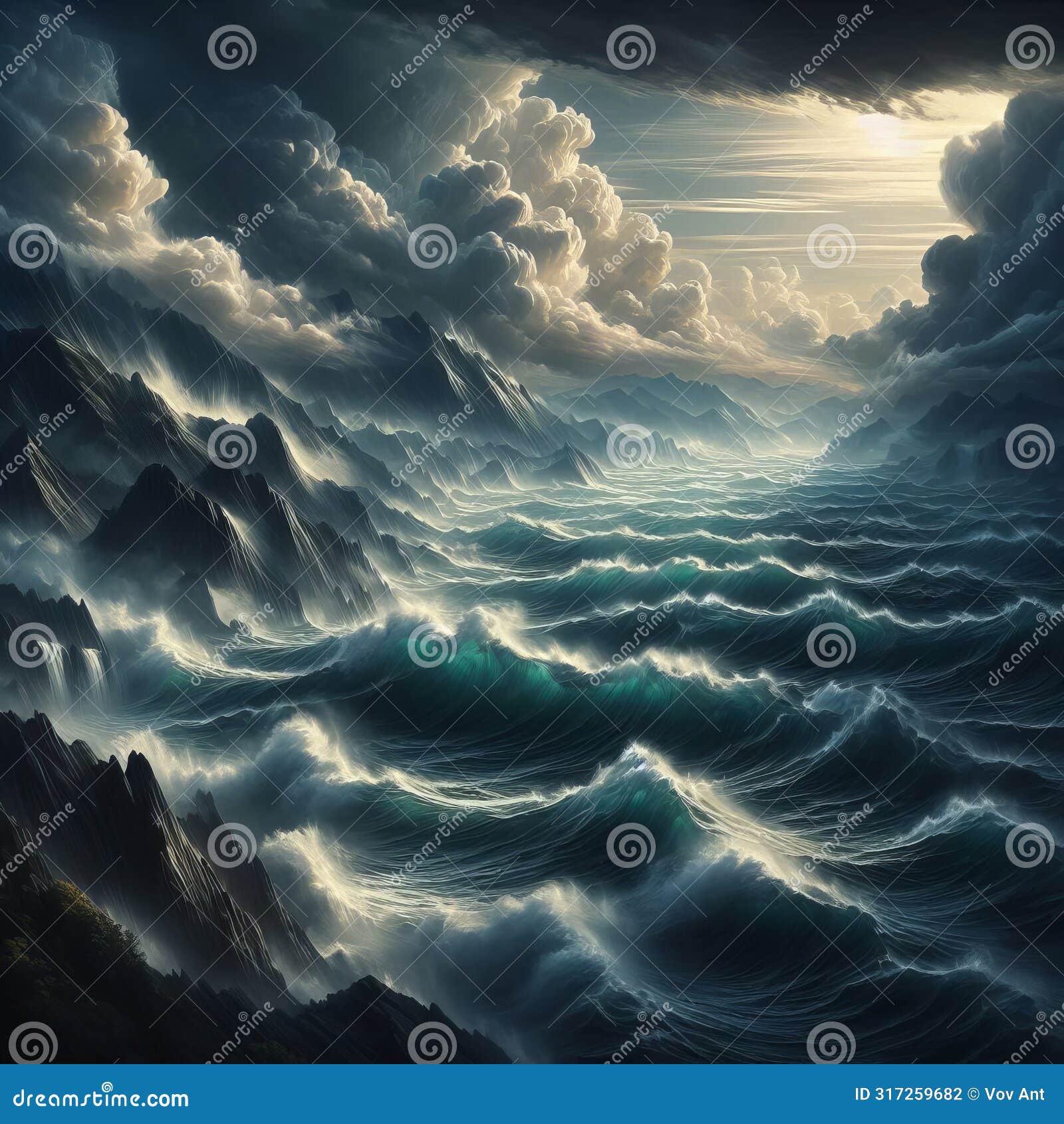 artistic interpretation of a stormy sea with powerful waves 